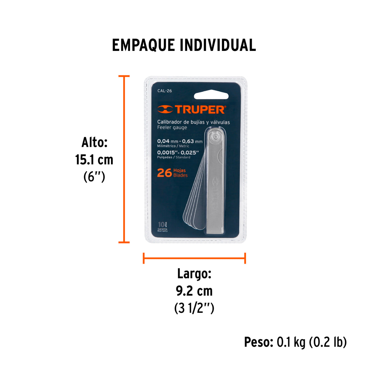 Calibrador para bujías, 26 hojas