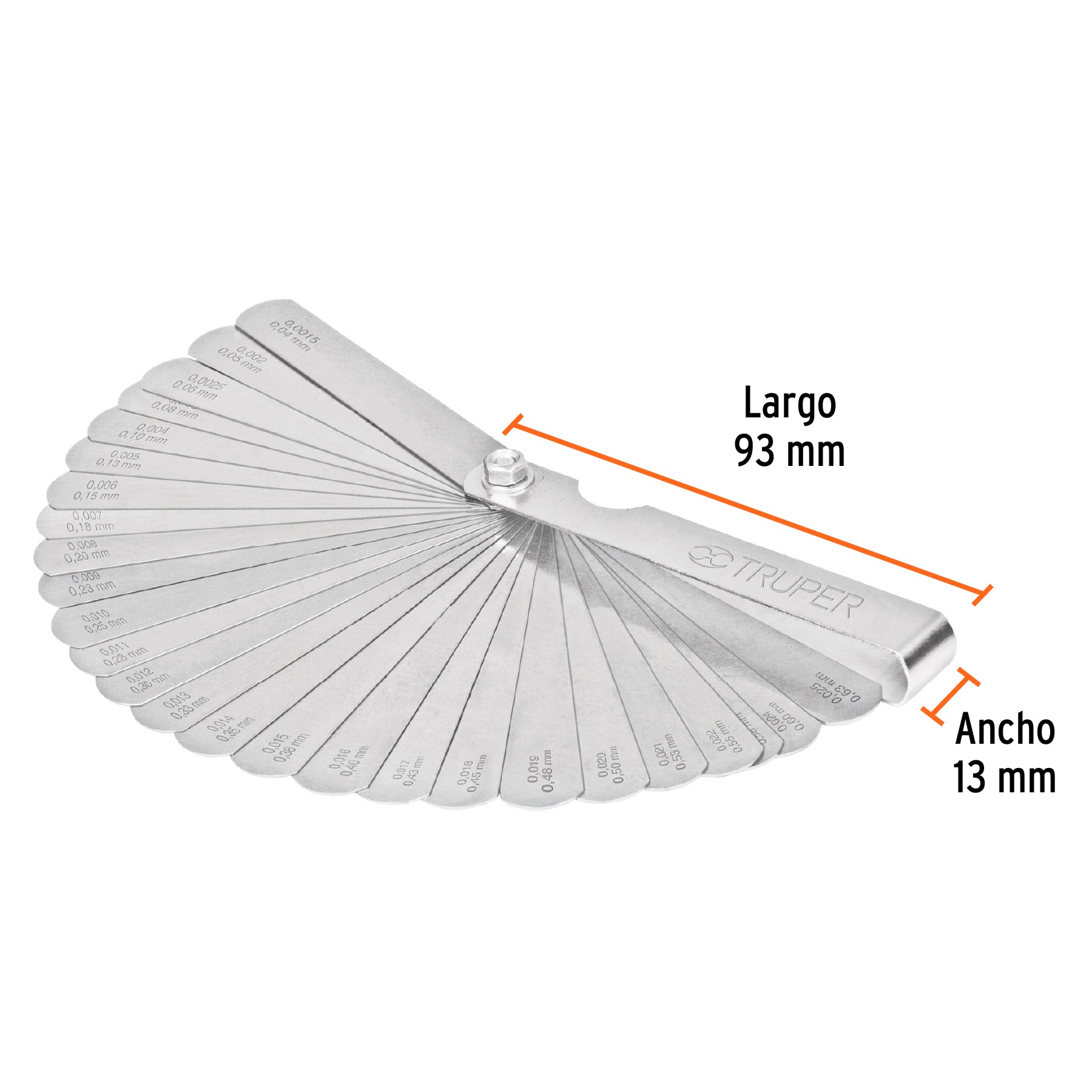 Calibrador para bujías, 26 hojas