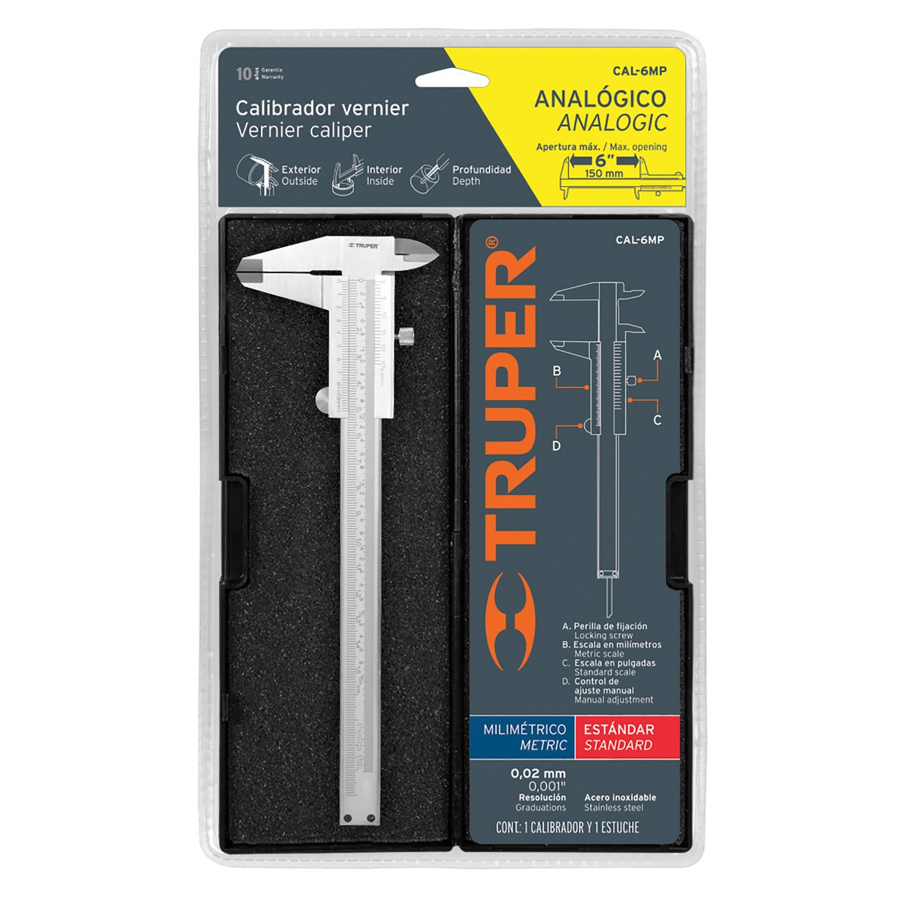 Calibrador de 6", milimétrico y standard