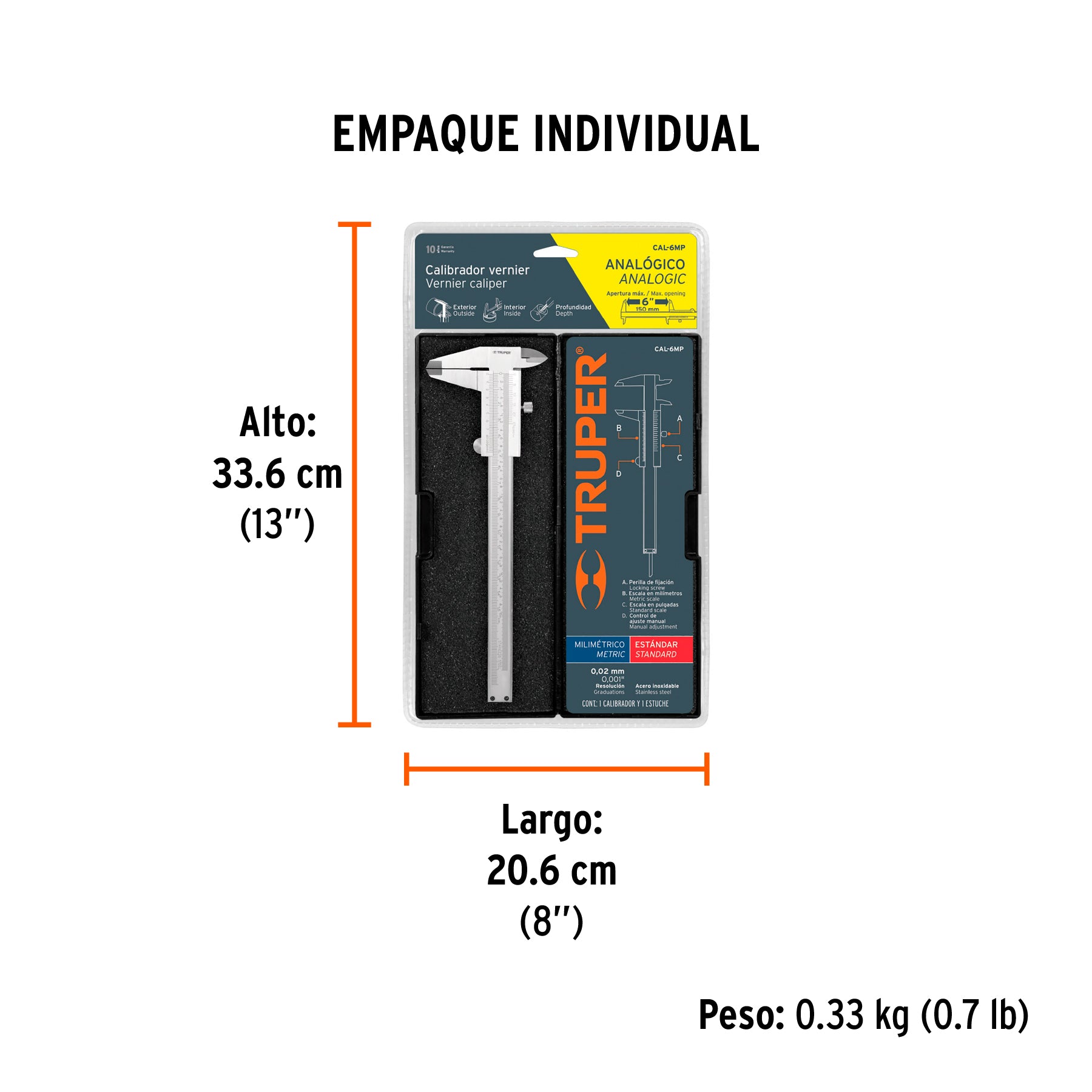 Calibrador de 6", milimétrico y standard