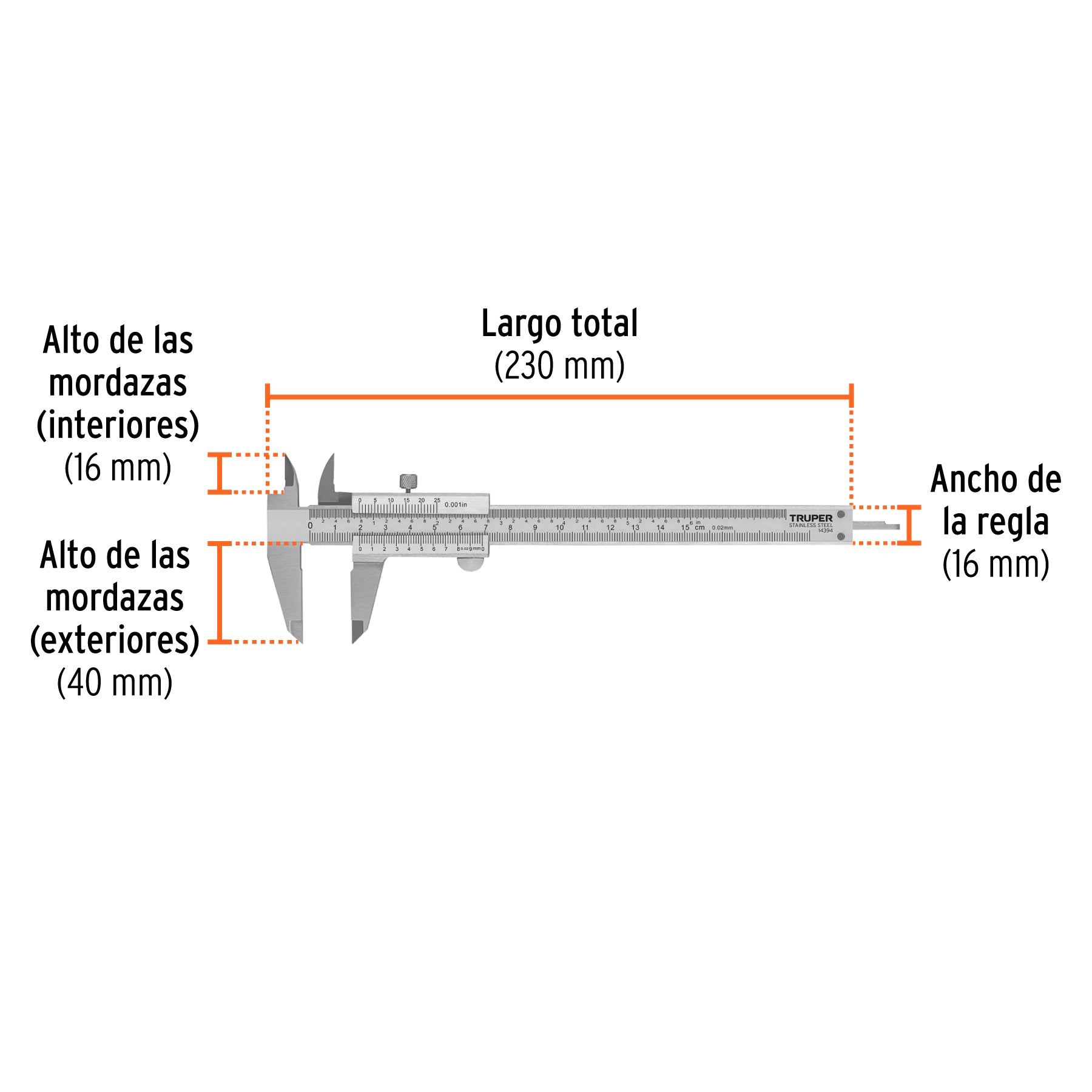 Calibrador de 6", milimétrico y standard