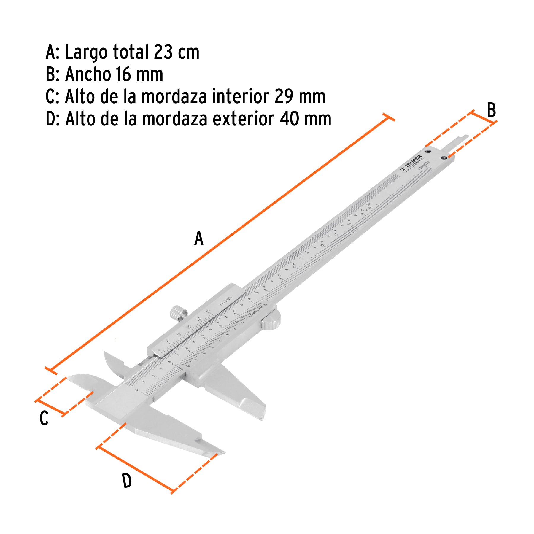 Calibrador de 6", milimétrico y standard