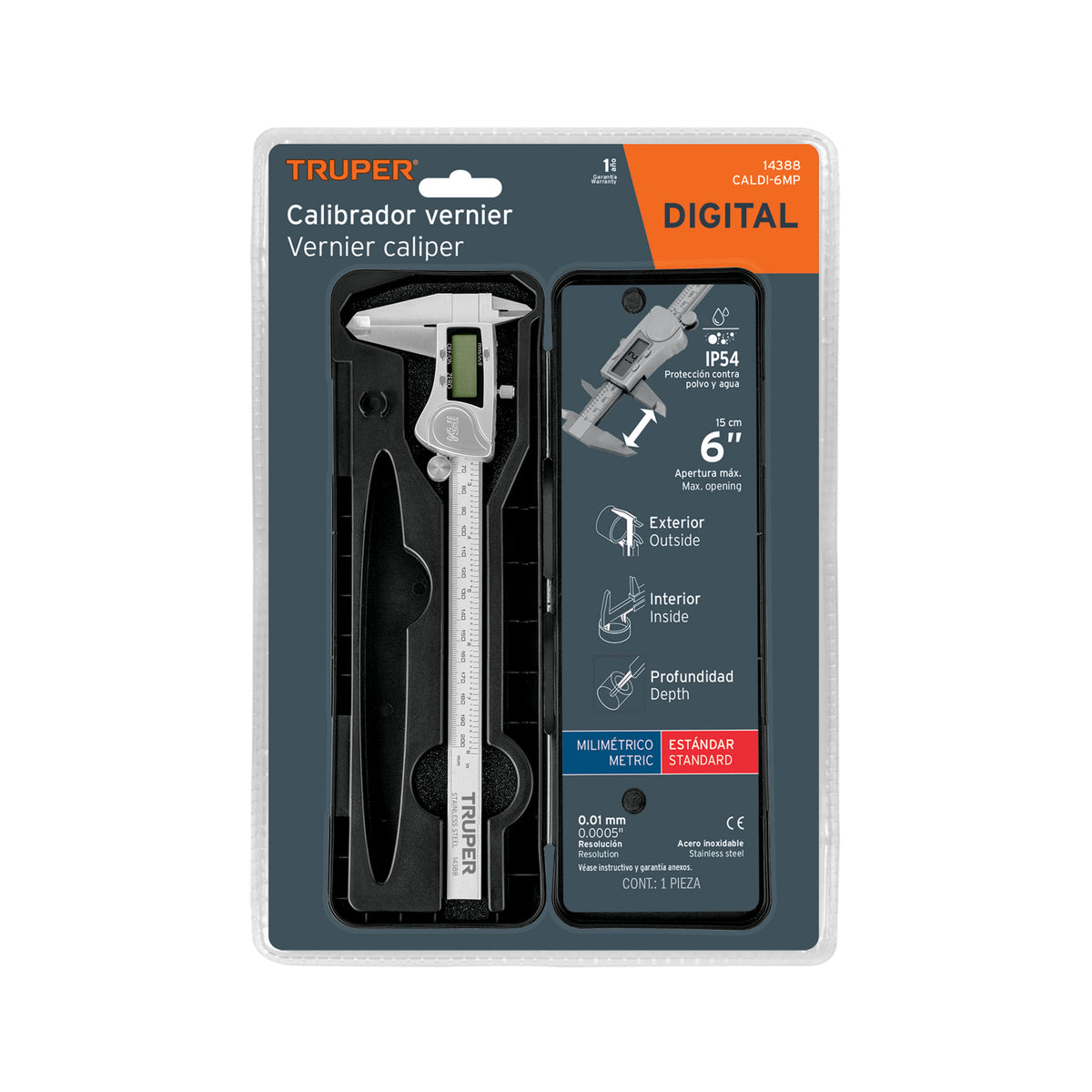 Calibrador digital de 6", milimétrico y standard