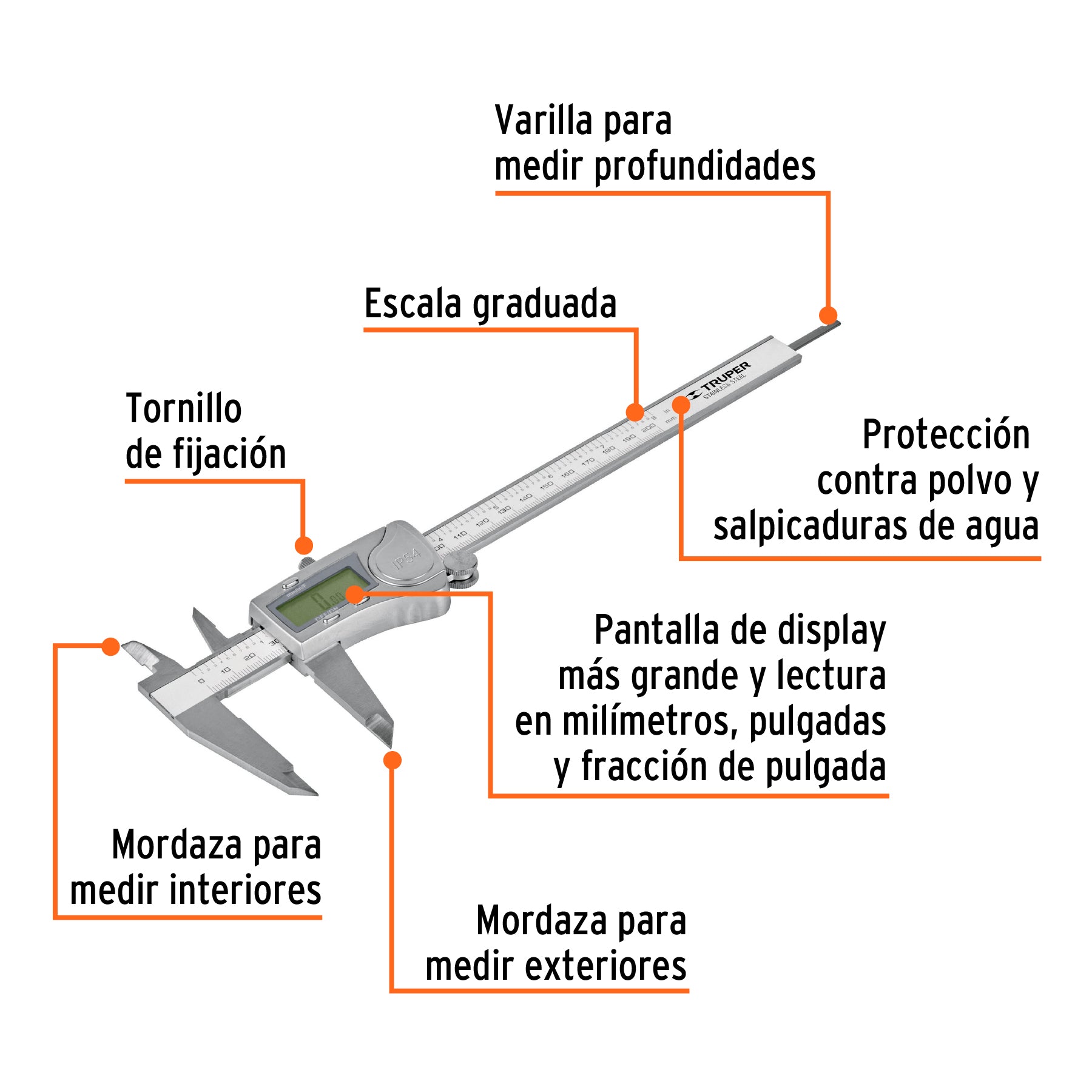 Calibrador digital de 6", milimétrico y standard