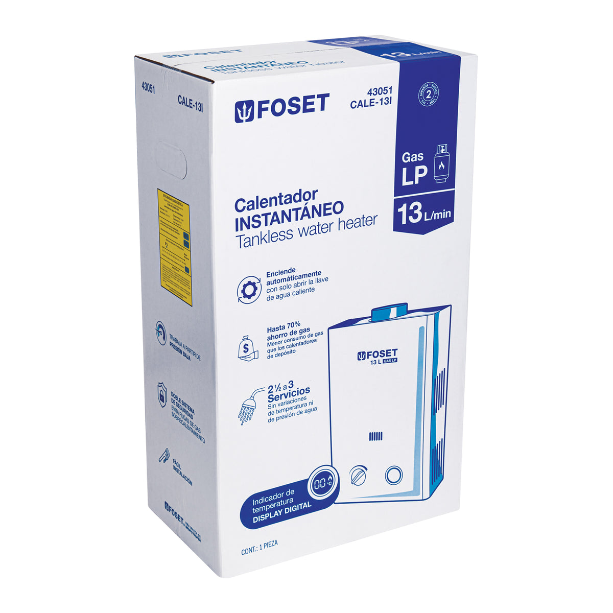 Calentador de paso instantáneo, 13L, gas LP,