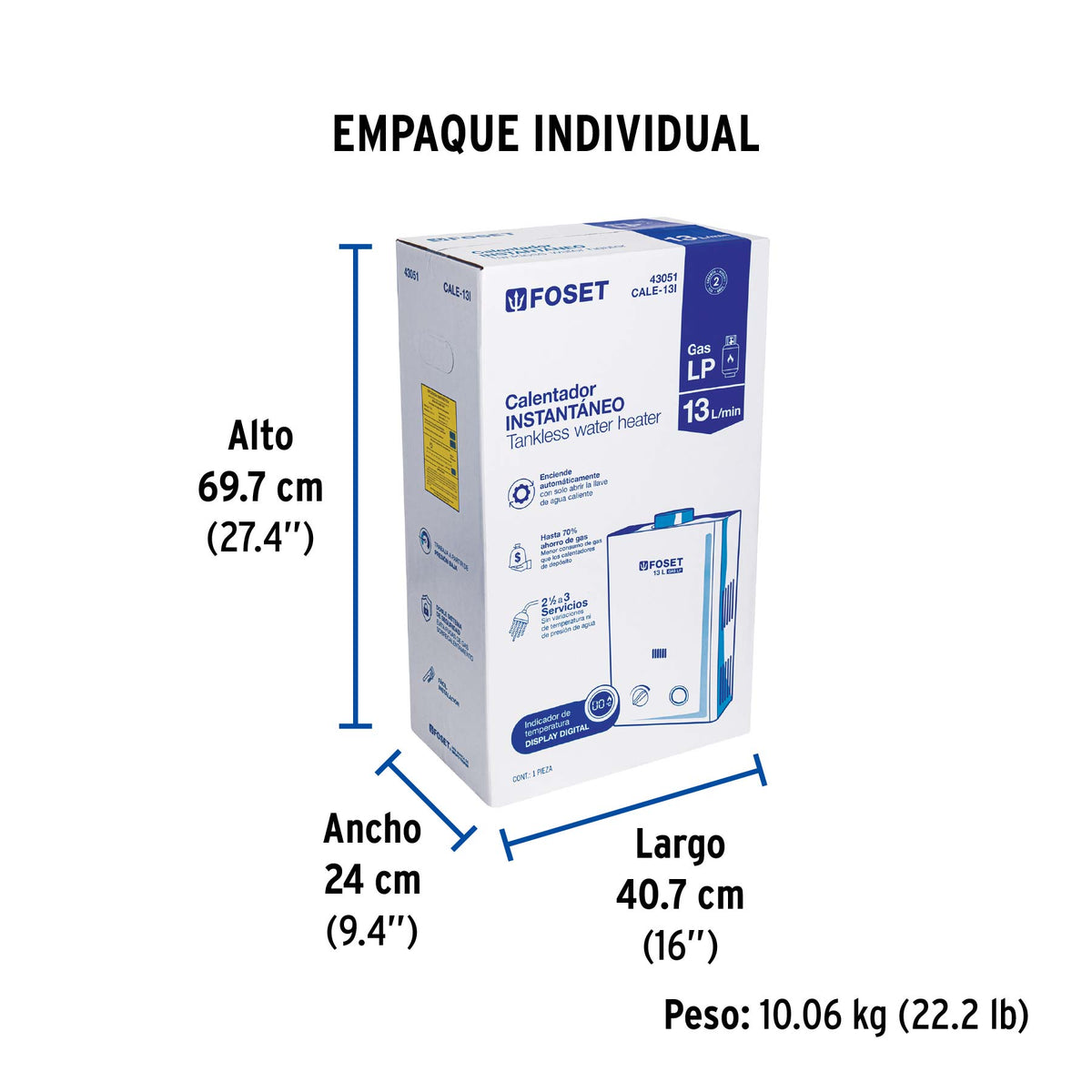 Calentador de paso instantáneo, 13L, gas LP,