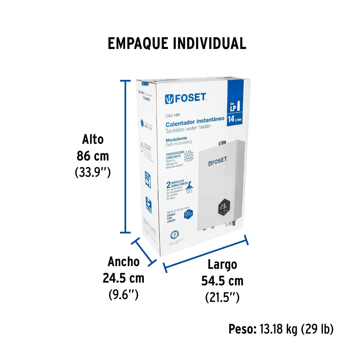 Calentador instantáneo modulante, 14 L, gas LP, 2 servicios