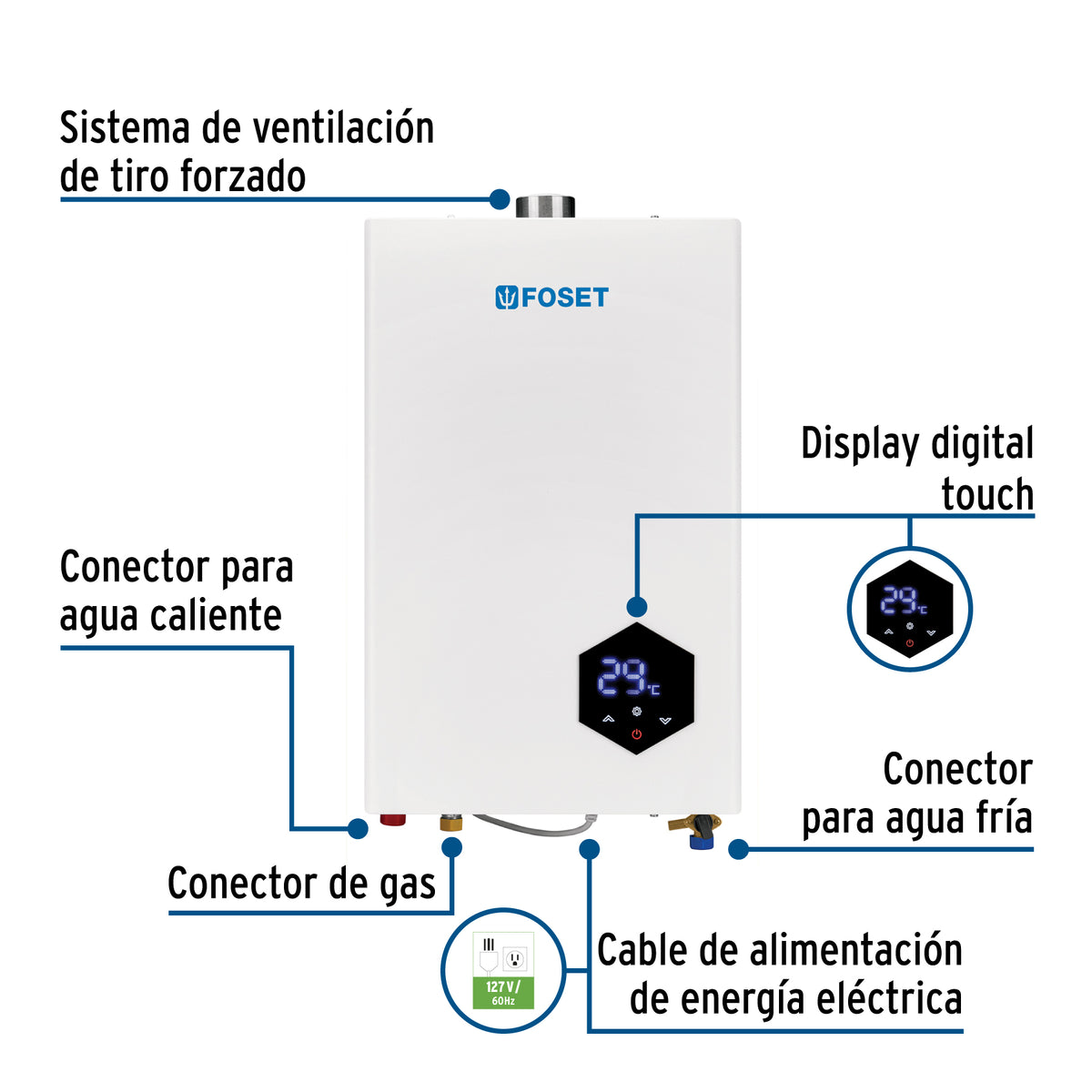 Calentador instantáneo modulante, 14 L, gas LP, 2 servicios