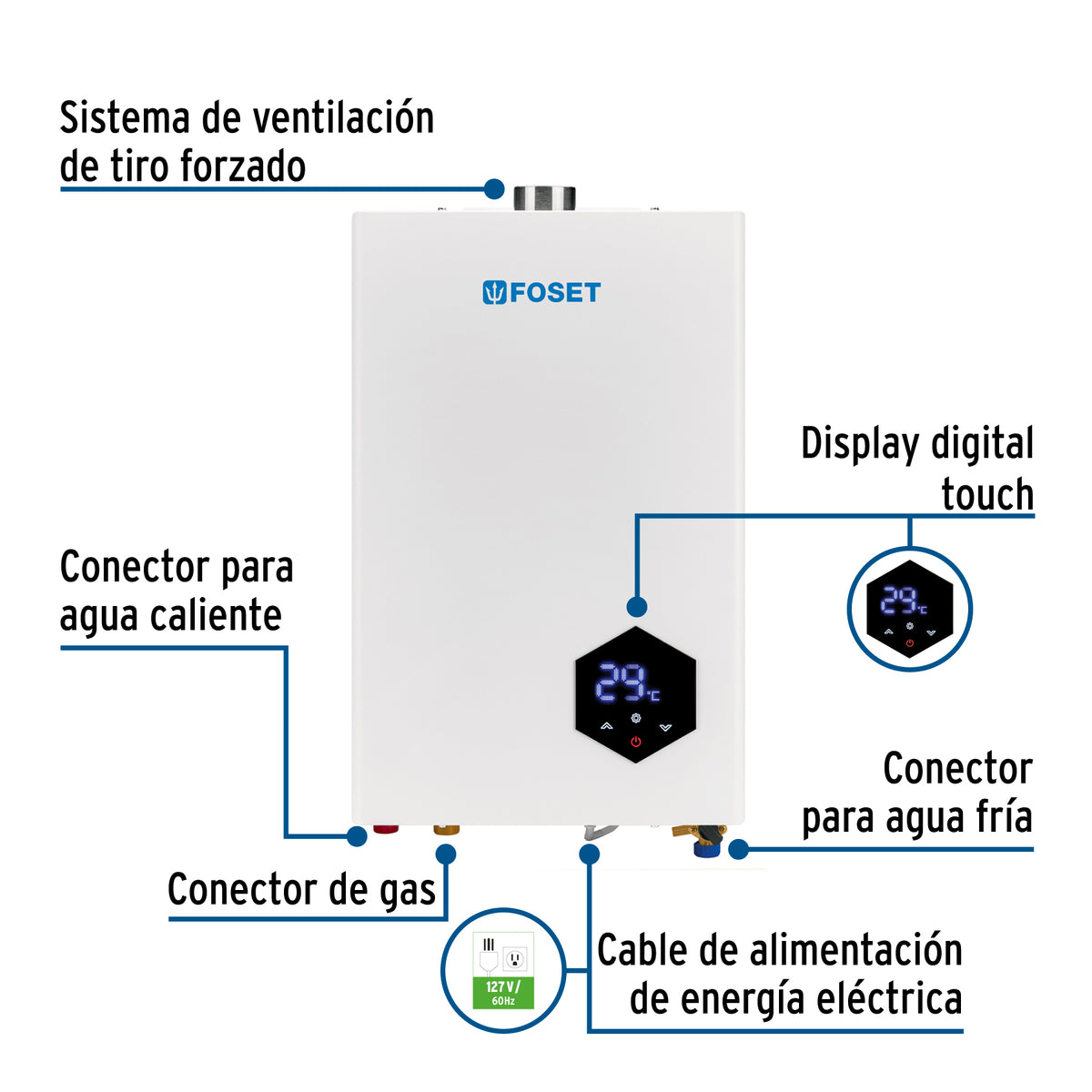 Calentador instantáneo modulante,16 L, gas LP, 3 servicios