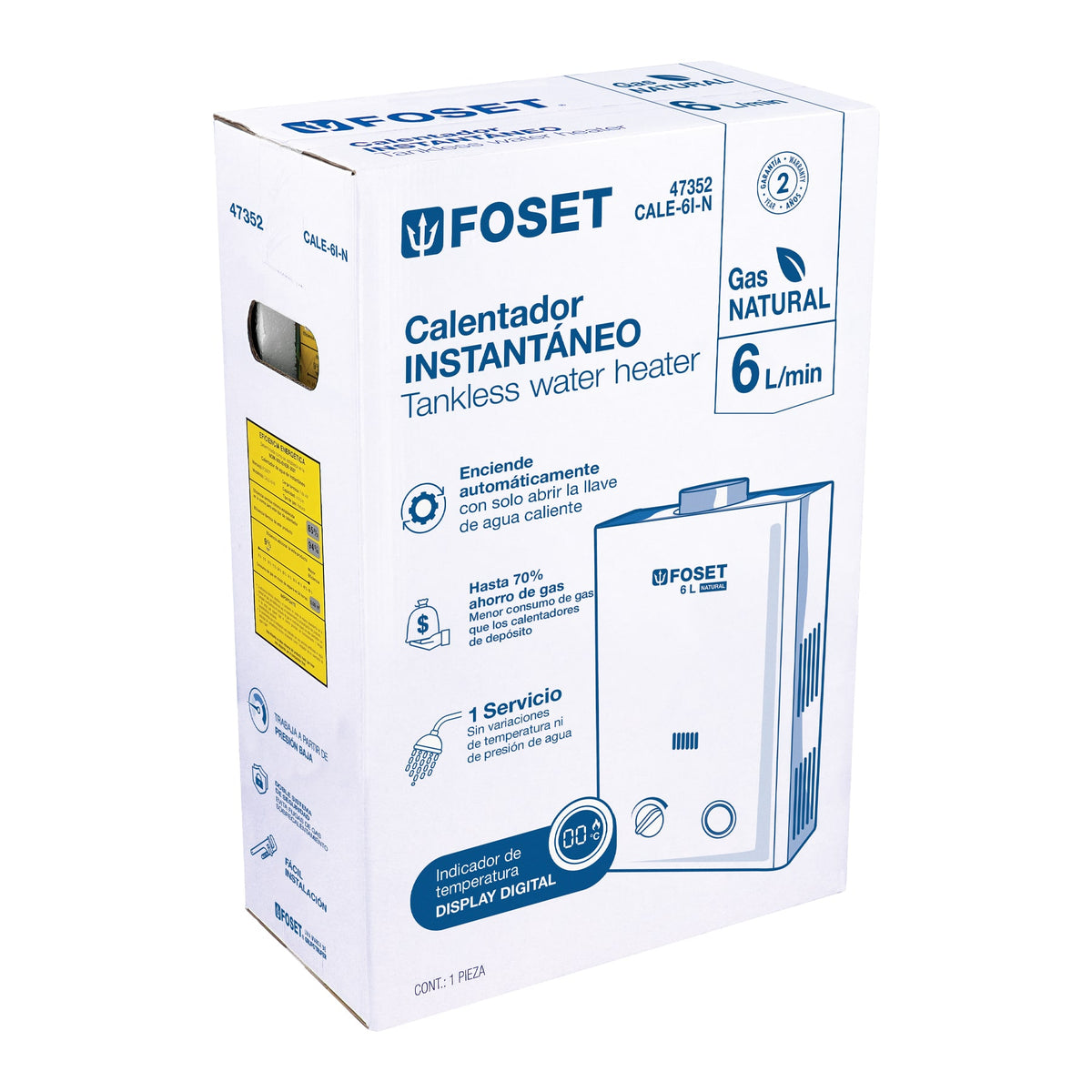 Calentador de Paso Instantáneo, 6L, gas natural, 1 servicio