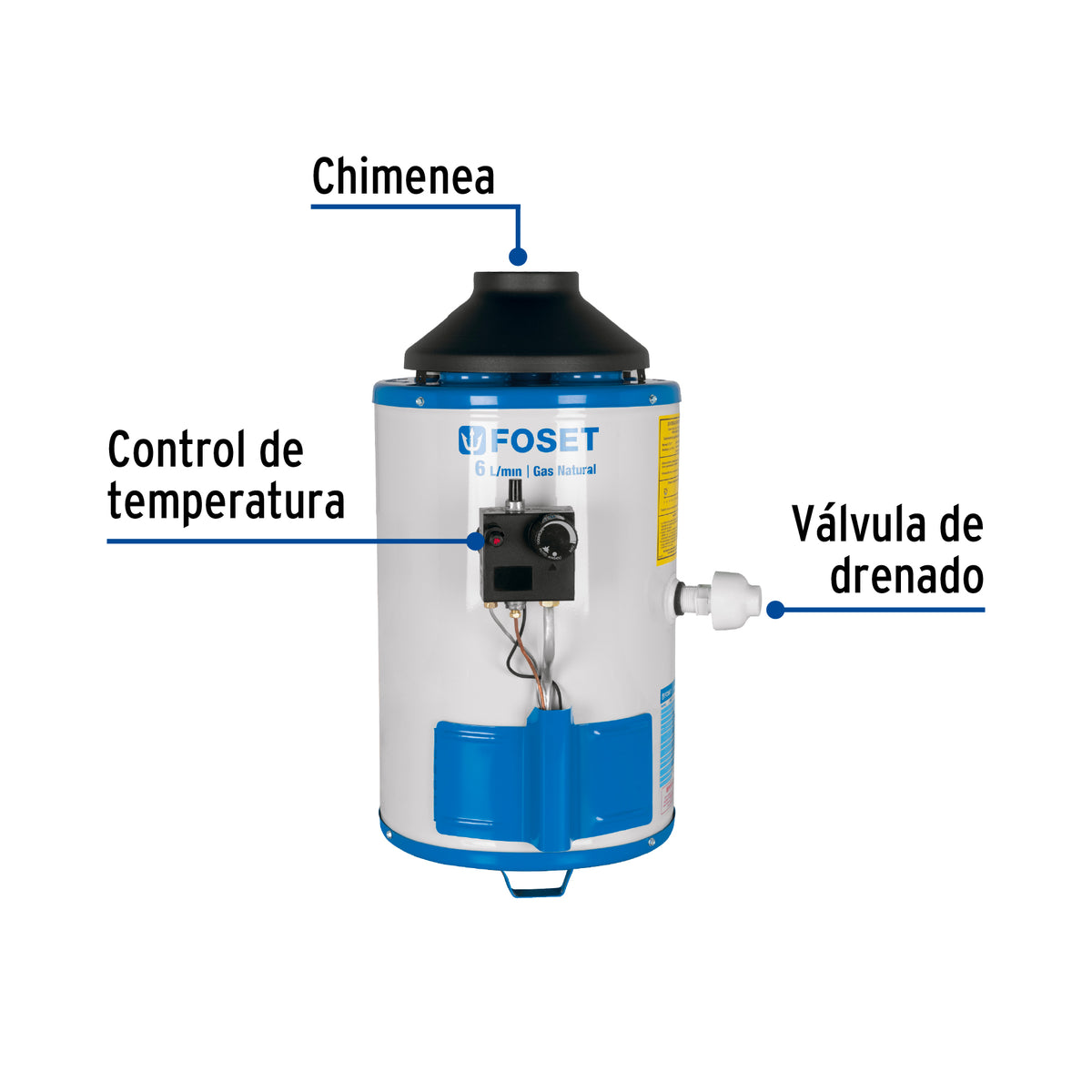 Calentador de paso, rápida recup, 6L, 1 serv, gas nat, FOSET