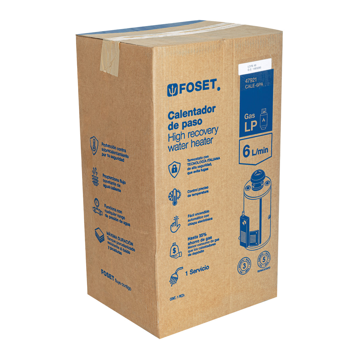 Calentador paso 6L gas L.P. piezo eléct.