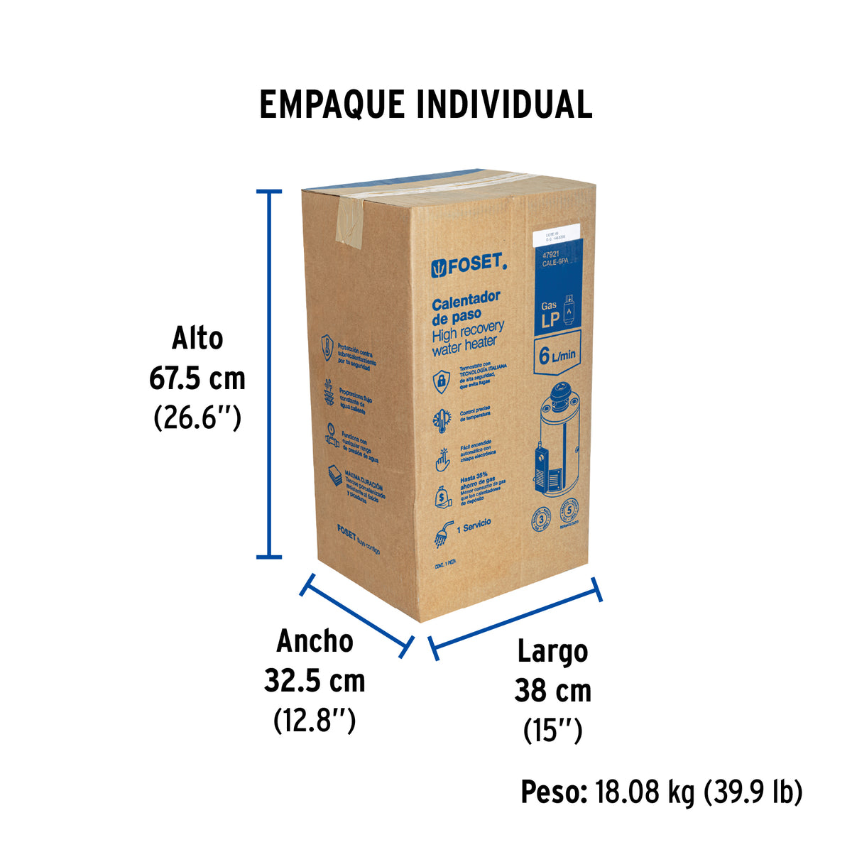 Calentador paso 6L gas L.P. piezo eléct.