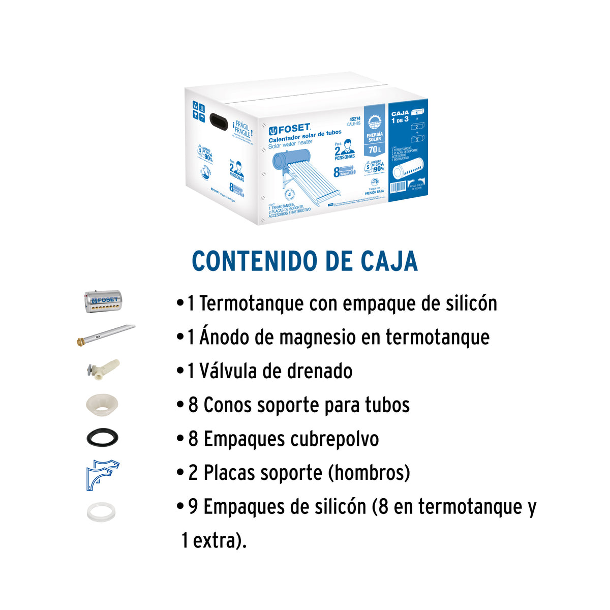 Termotanque p/calentador solar CALE-8S, FOSET