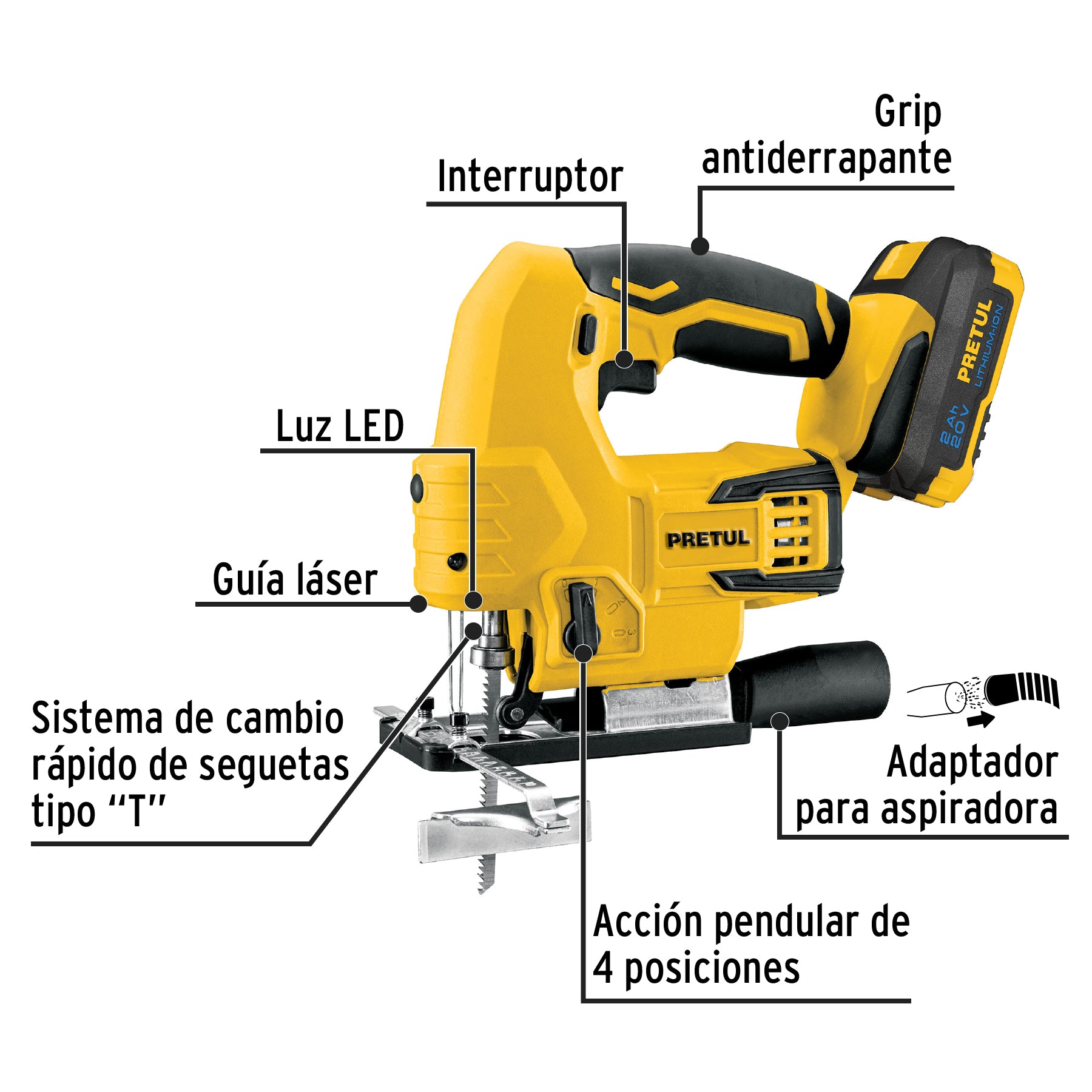 Sierra caladora inalámbrica, 20V, PRETUL