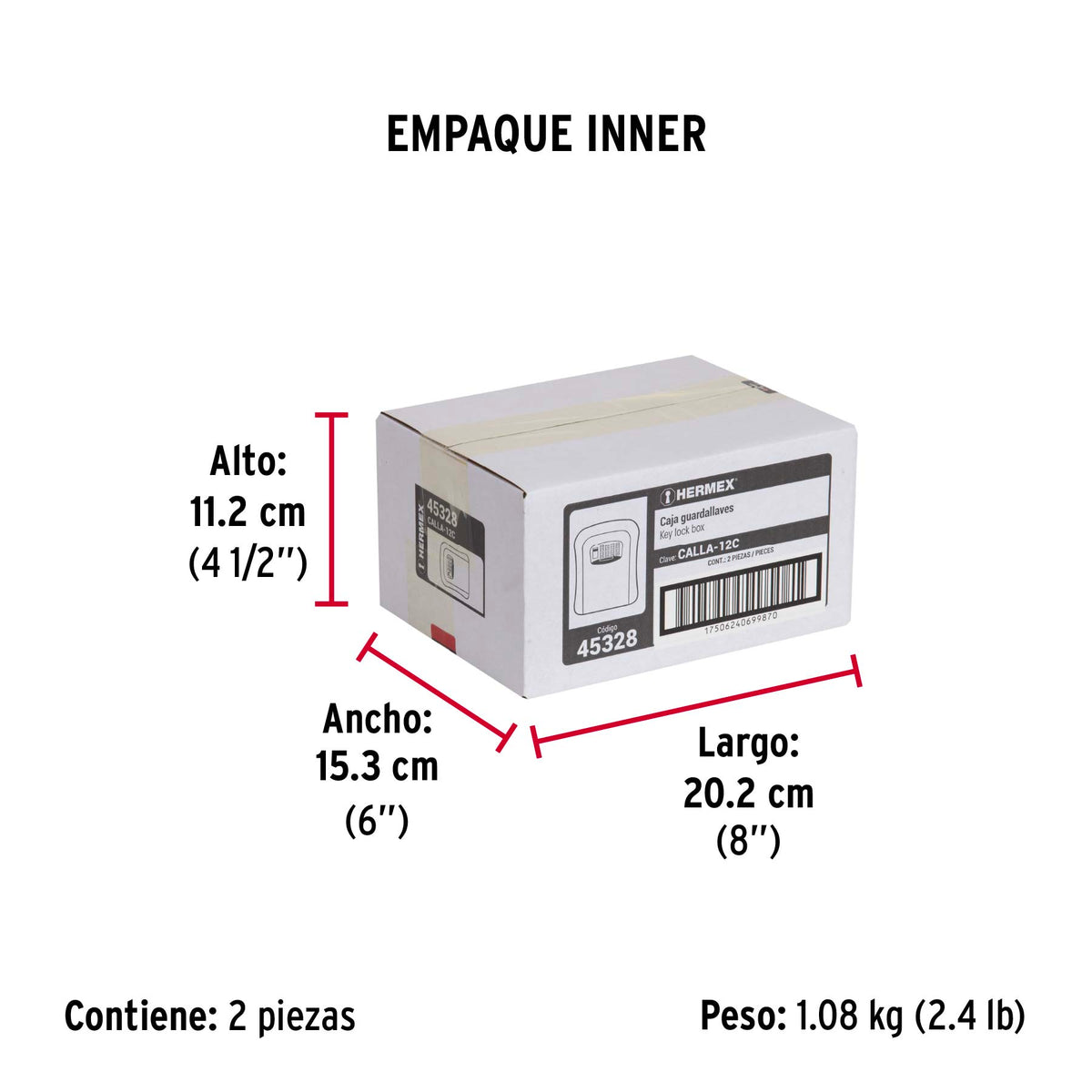 Caja de combinación guardallaves para pared, 12cm, Hermex