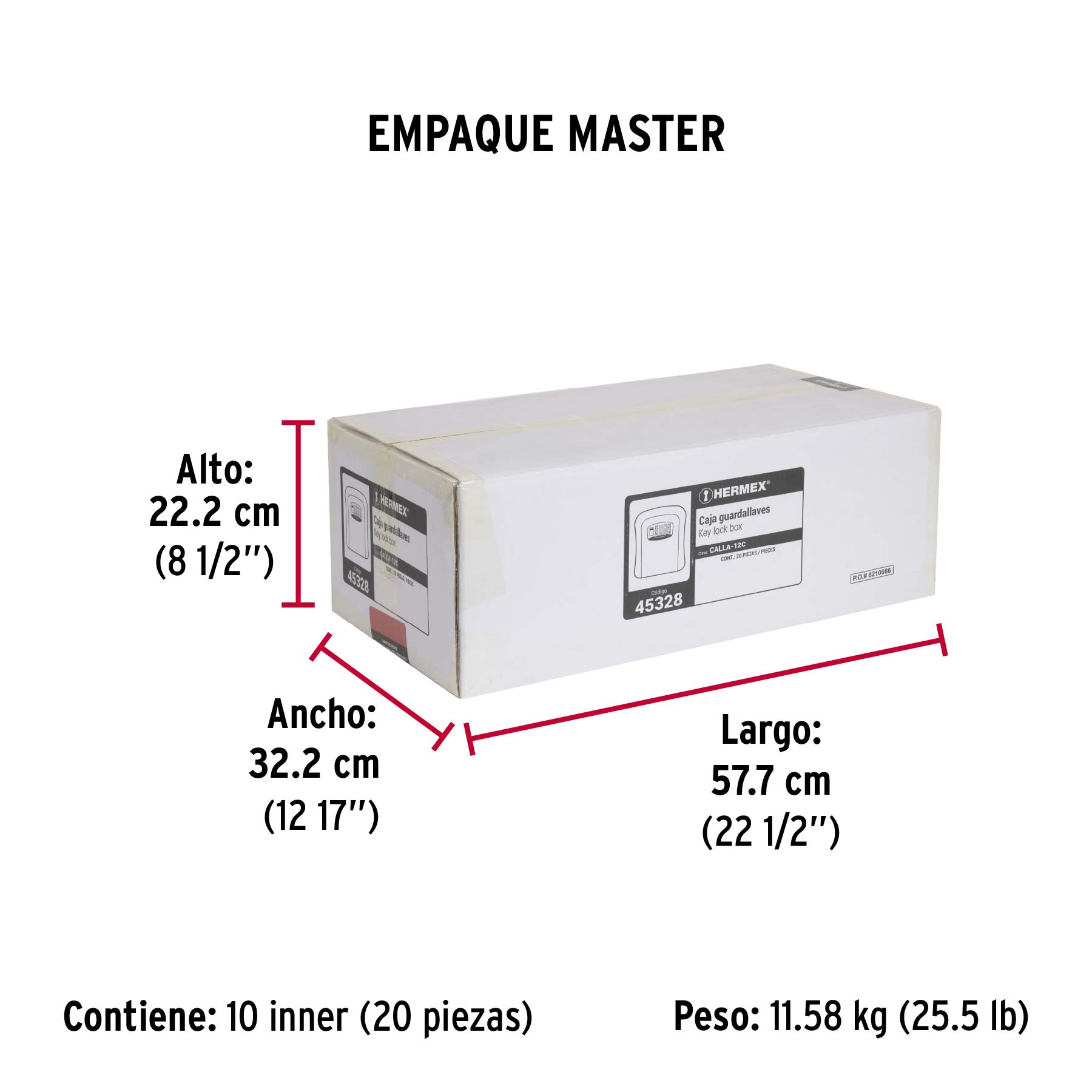 Caja de combinación guardallaves para pared, 12cm, Hermex