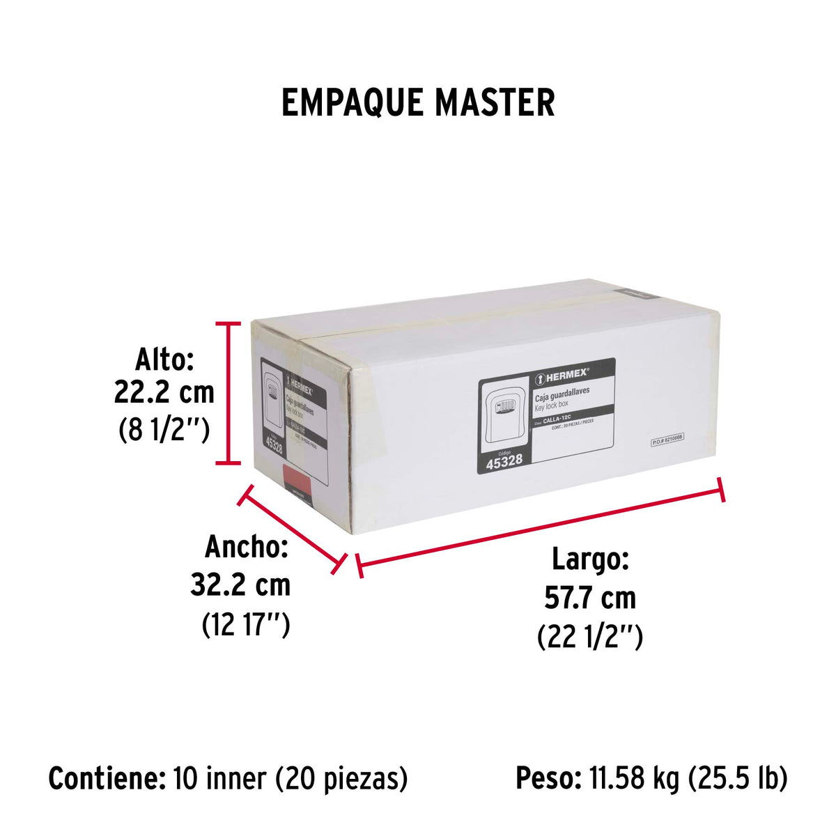 Caja de combinación guardallaves para pared, 12cm, Hermex