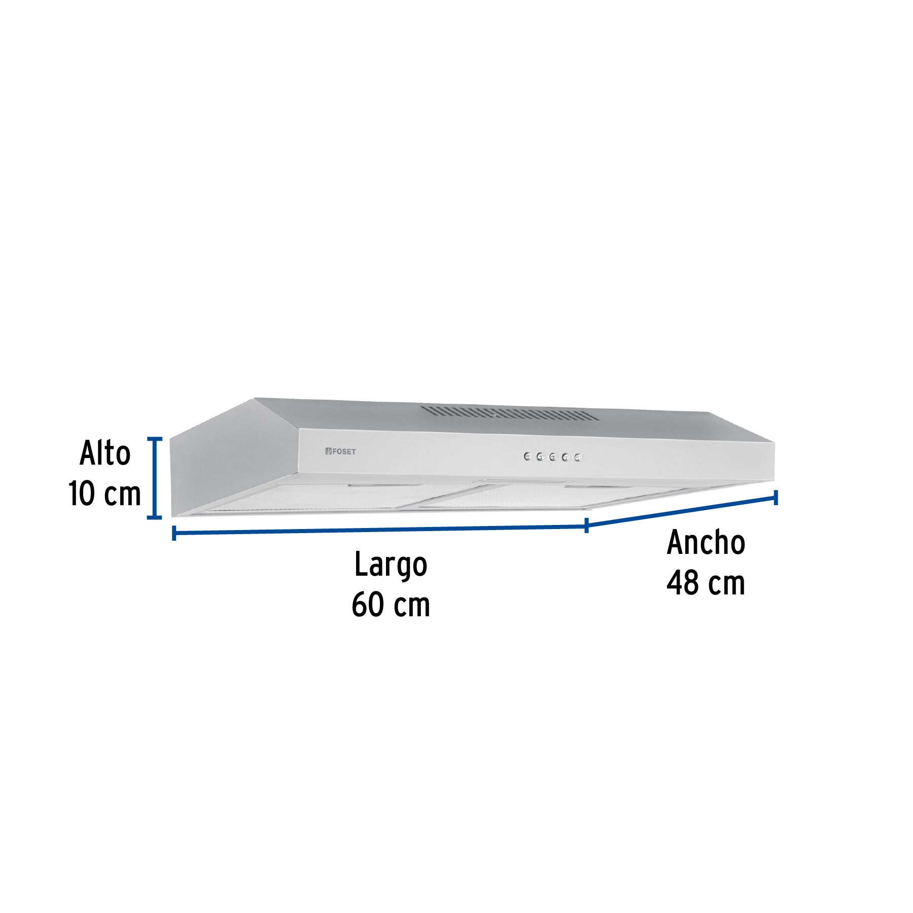 Campana extractora 60 cm, de pared, acero inoxidable, Foset