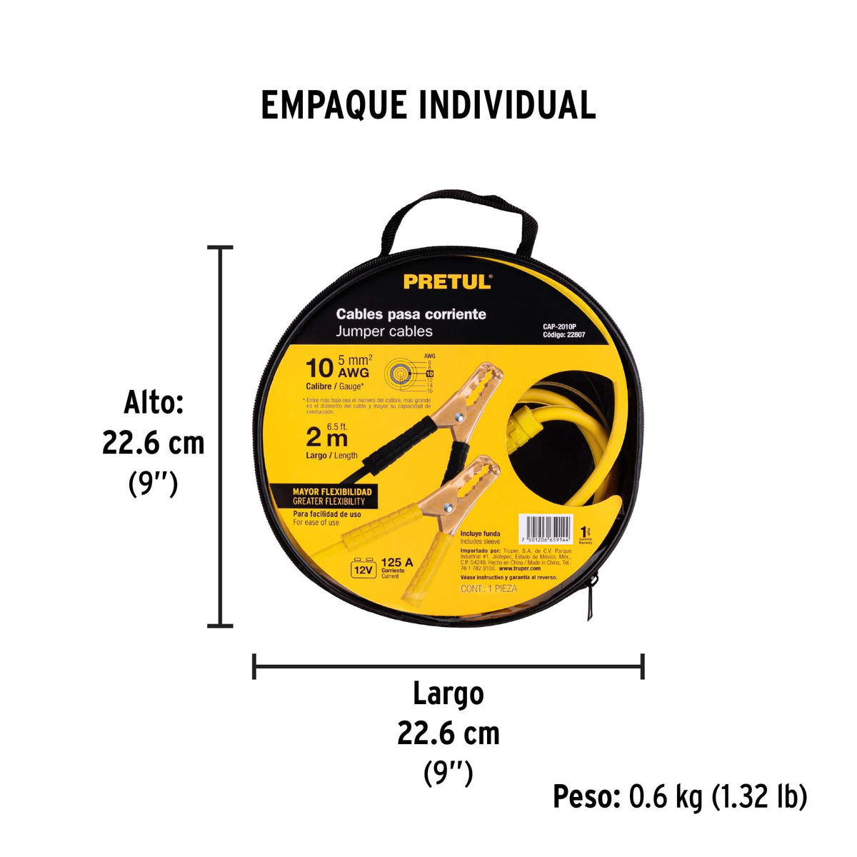 Cables pasa corriente, 2 m, calibre 10 awg, pretul