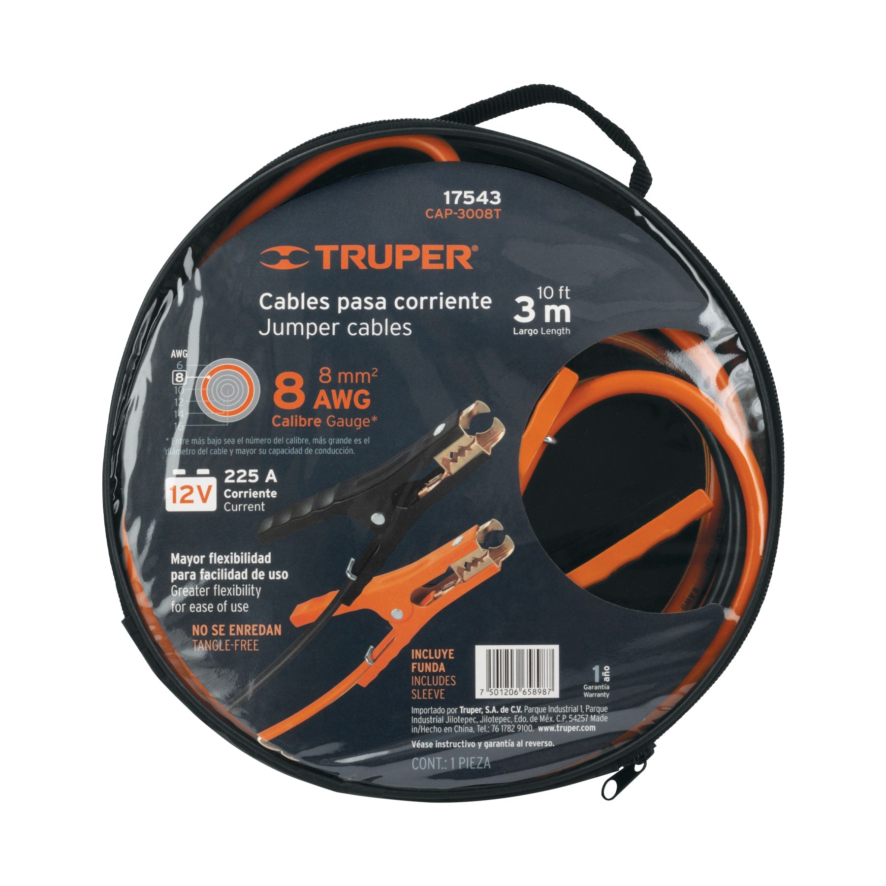 Cables pasa corriente, 3 m, calibre 8 awg