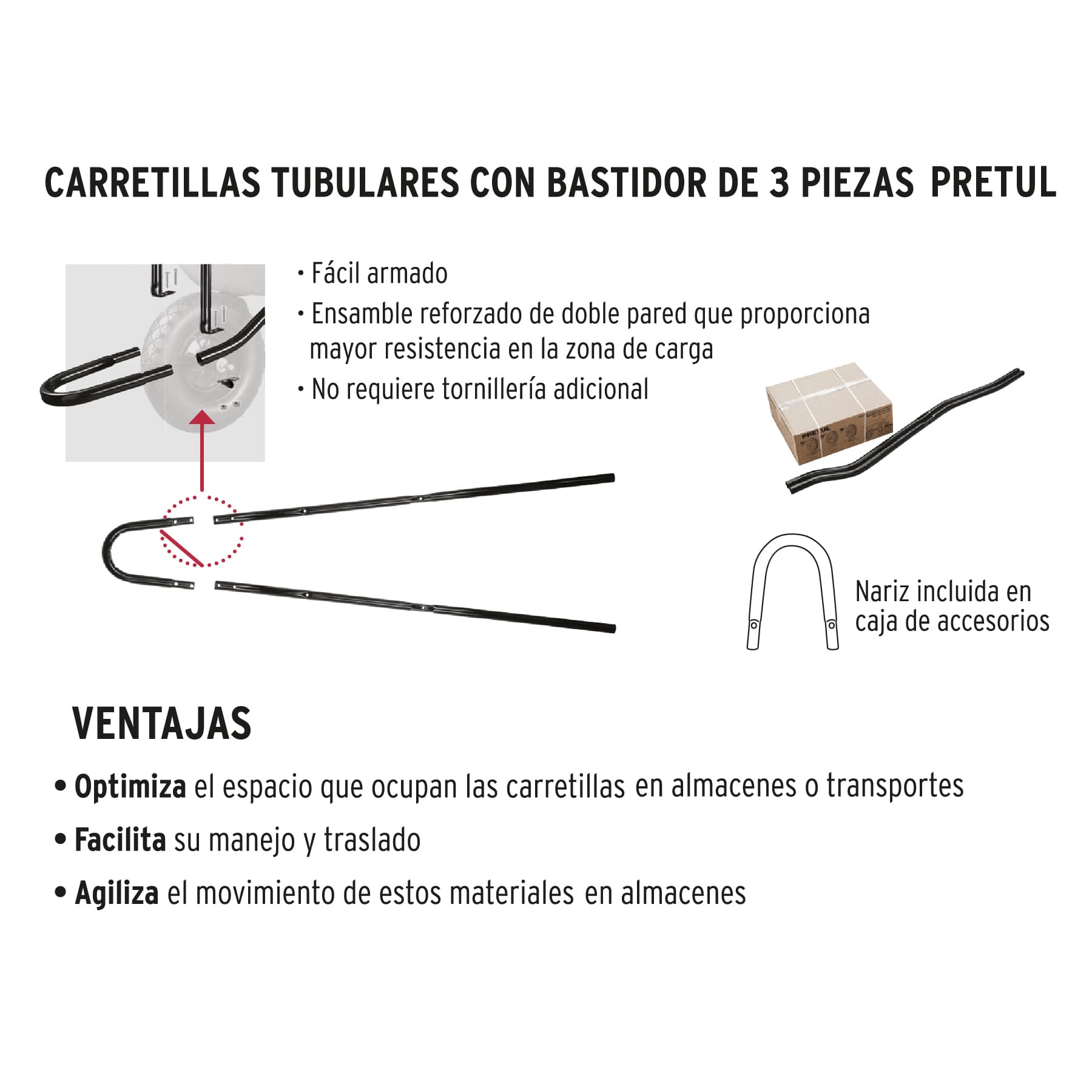 Carretilla 4.5ft3,neum.ref, bastidor bipartido, roja, Pretul