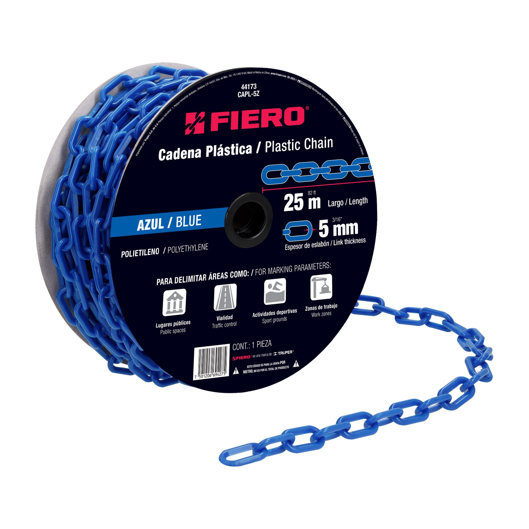 Cadena de plástico de 5mm, azul