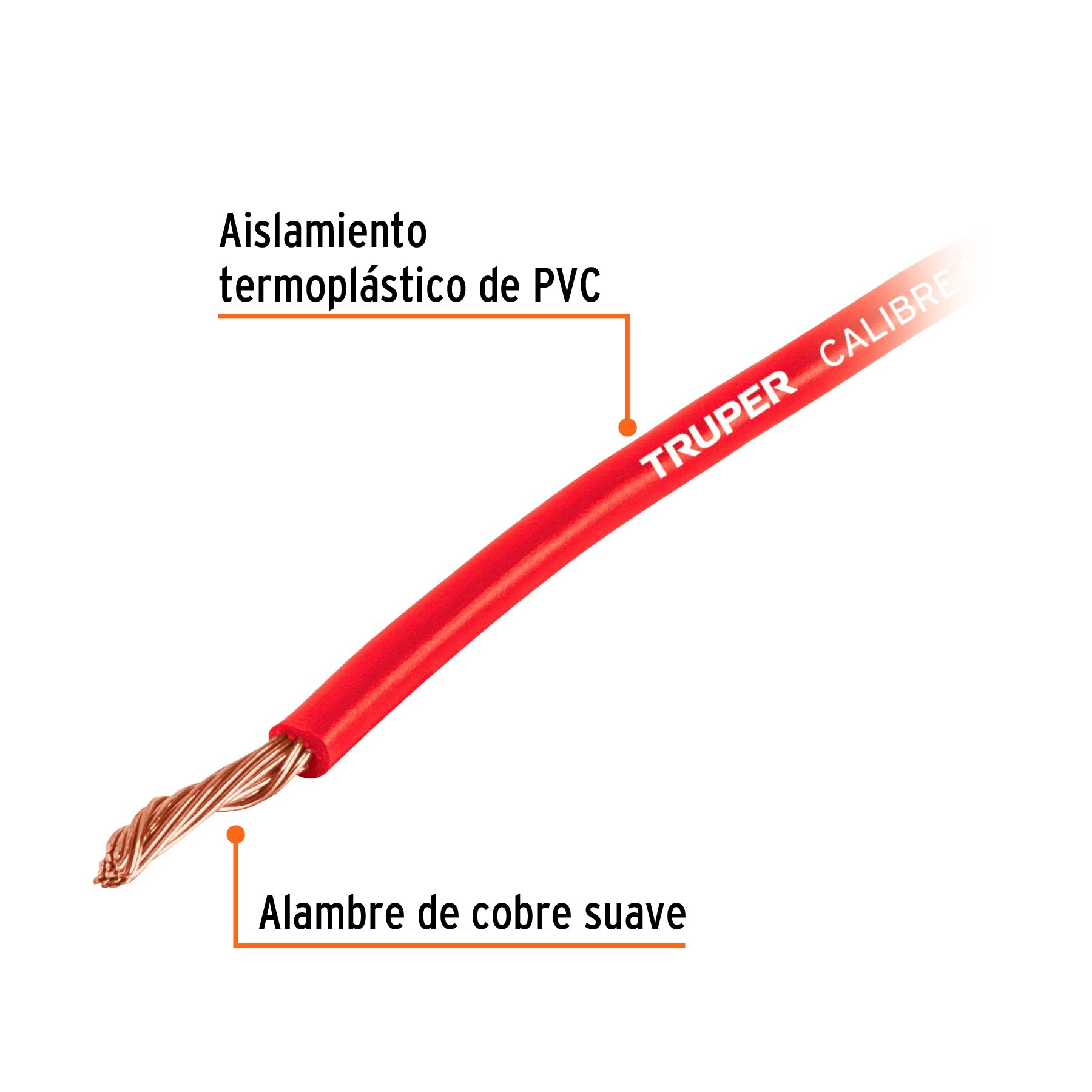 Cable primario, calibre 12, rollo 3.5 m, rojo