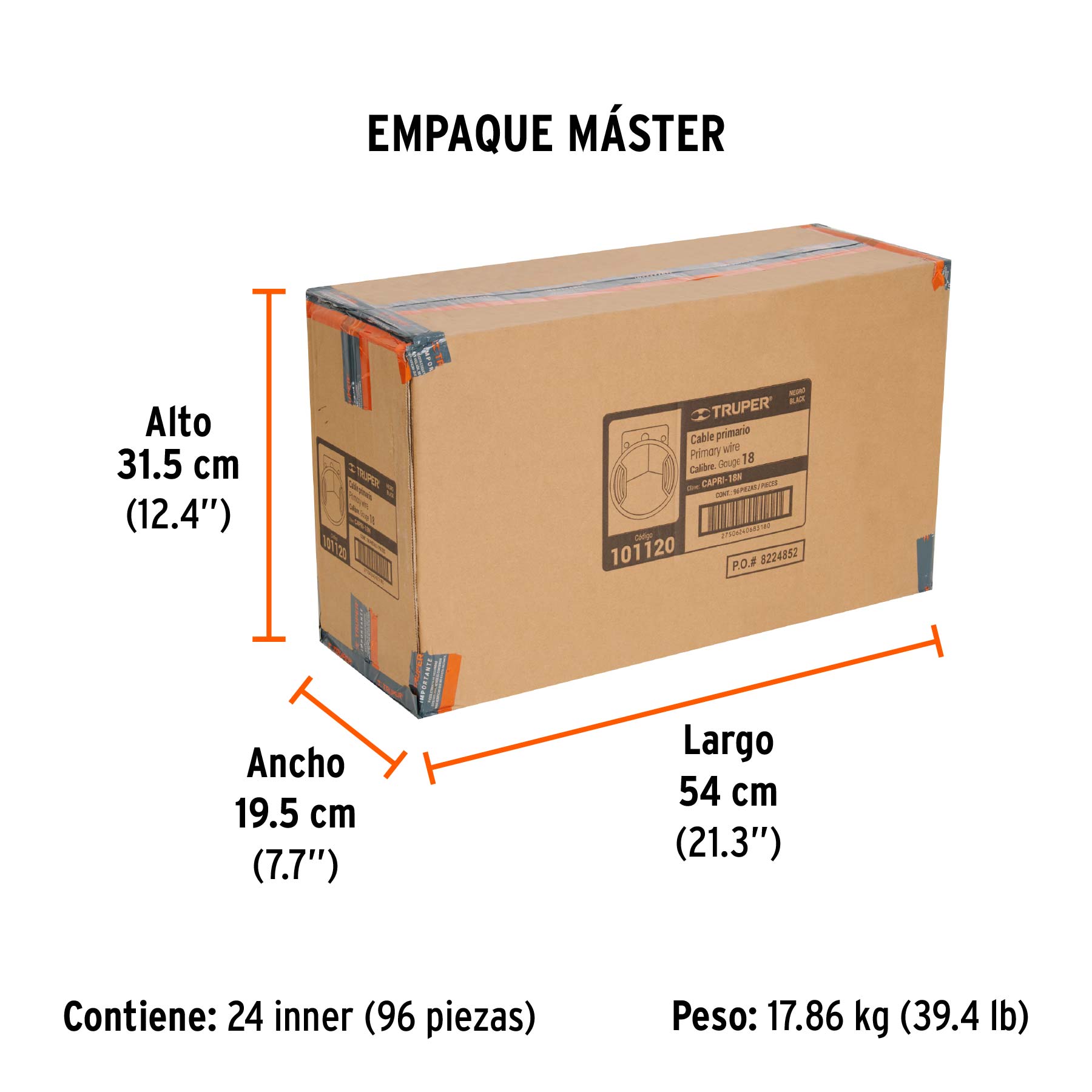 Cable primario, calibre 18, rollo 12 m, negro