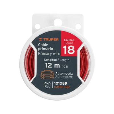 Cable primario, calibre 18, rollo 12 m, rojo