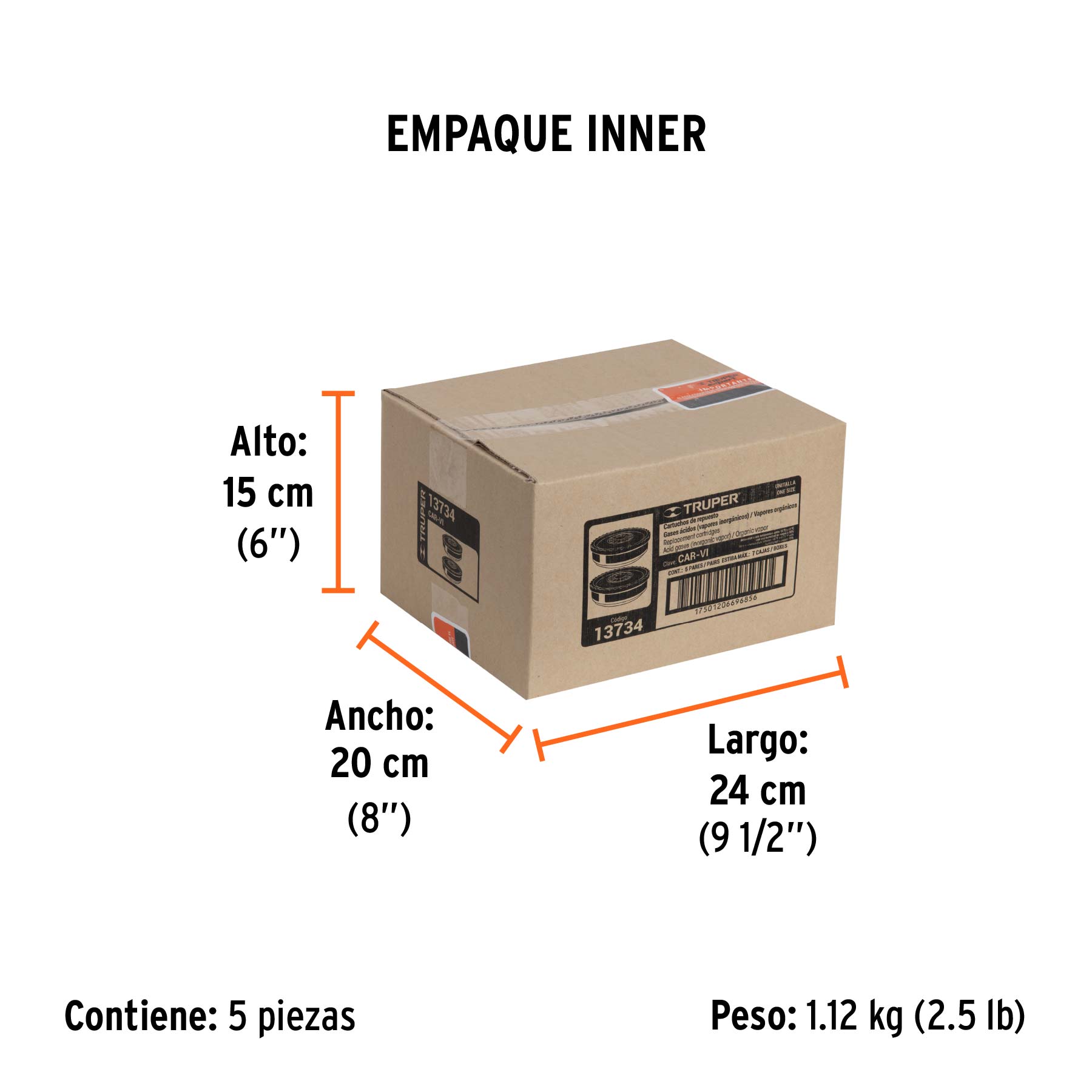 Cartucho de repuesto, filtro gases ácidos, bolsa con 2 pzas