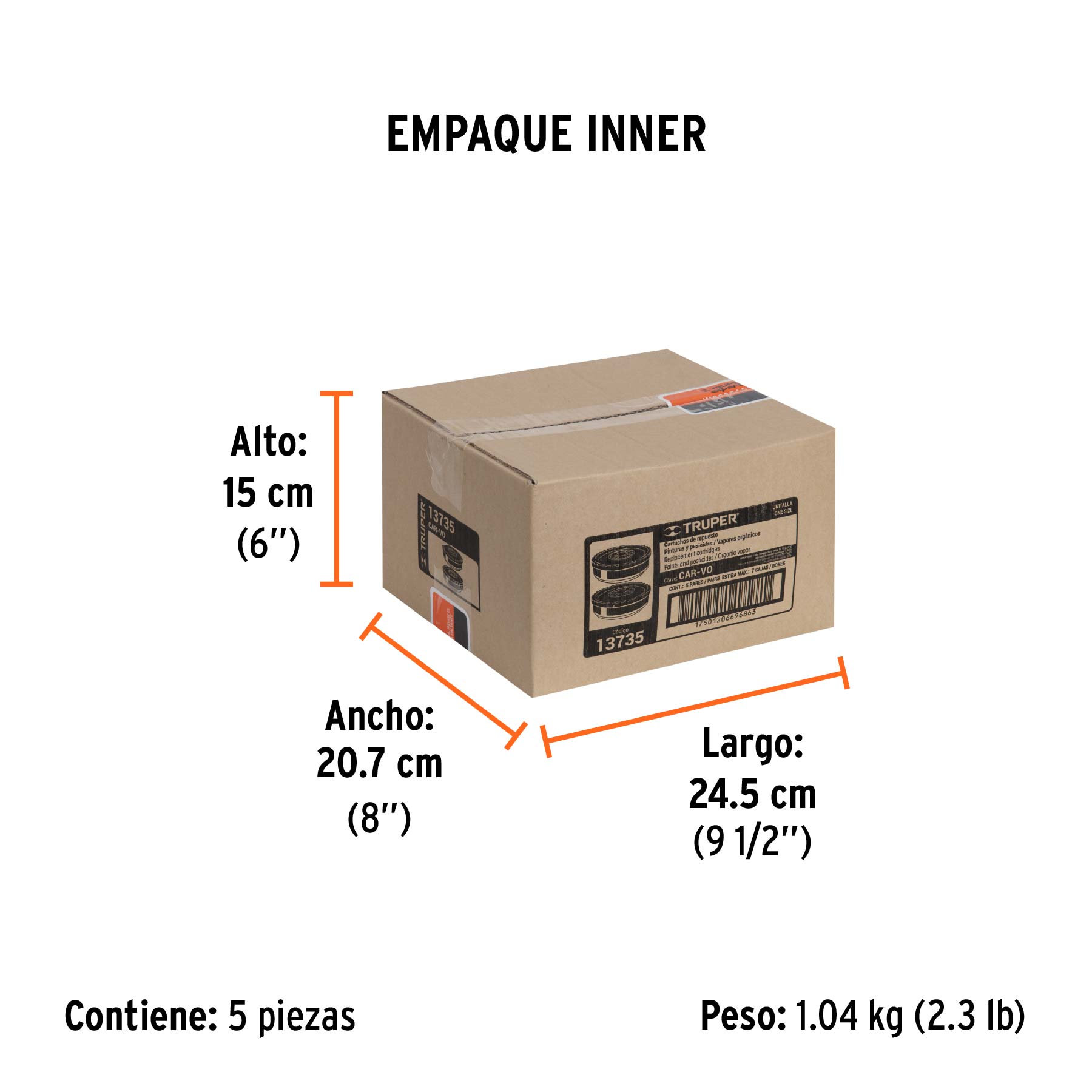 Cartucho de repuesto, filtro vapores orgánicos ,bolsa 2 pzas