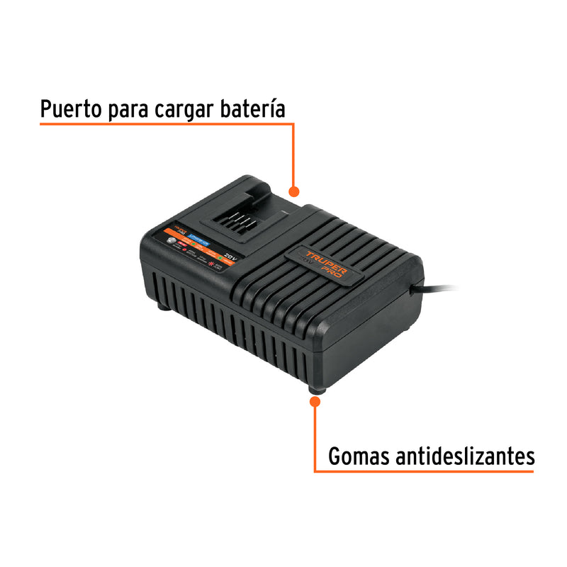 Cargador rápido de baterías de ion litio 20V, TRUPER PRO