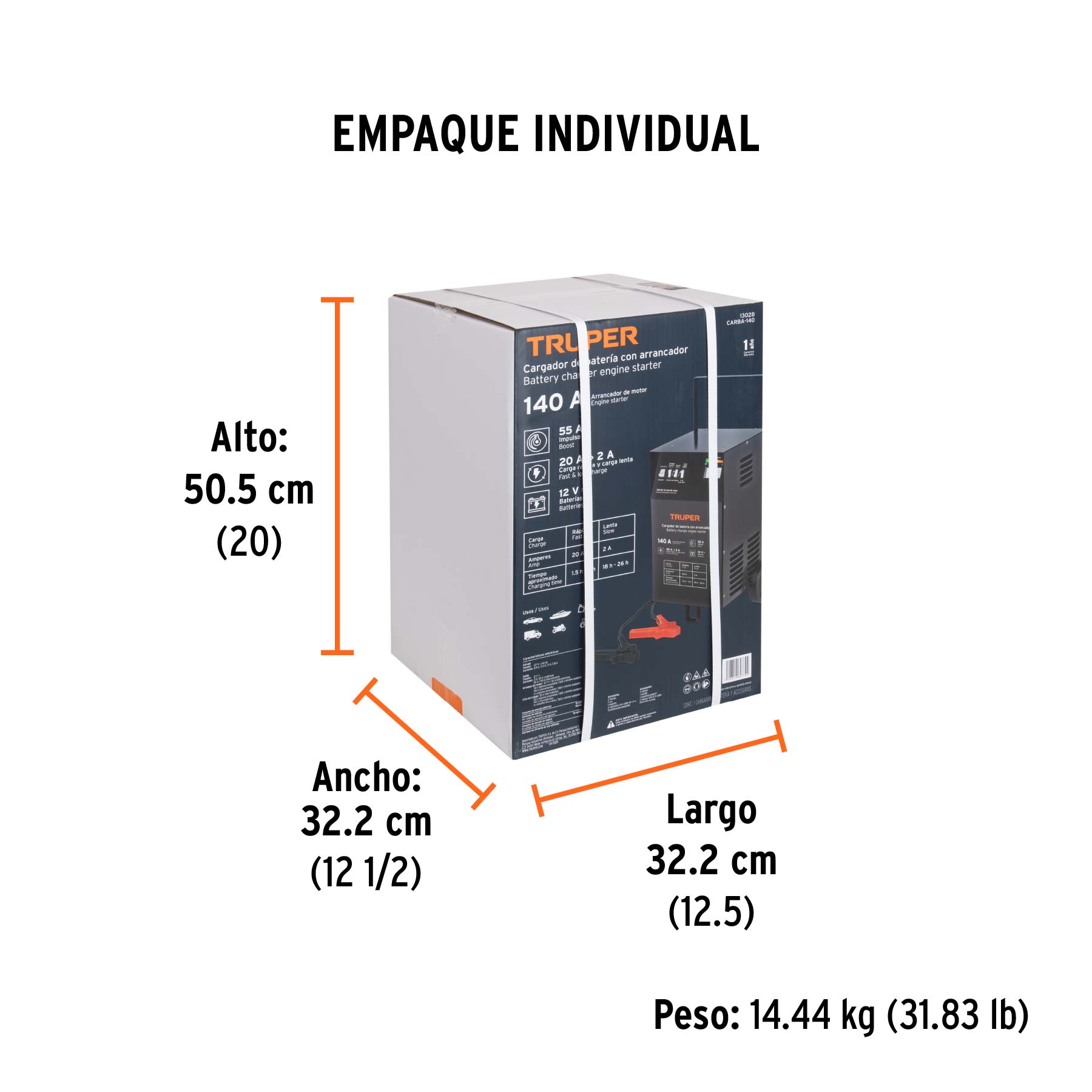 Cargador de baterías con ruedas 12 V, 140 A