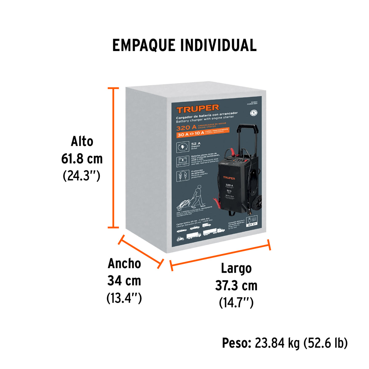 Cargador de baterías 320 A con arrancador, 12V y 24V, TRUPER