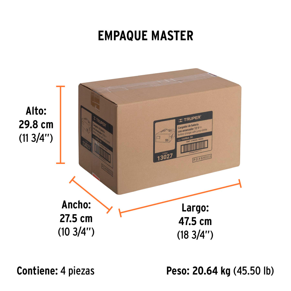 Cargador de baterías 10 A, arrancador de 50A, 12V, TRUPER