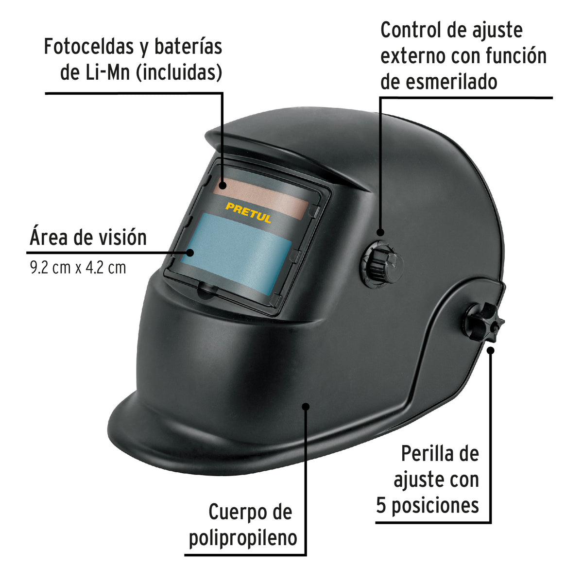 Careta electrónica para soldar sombra 9a13 Pretul con micas