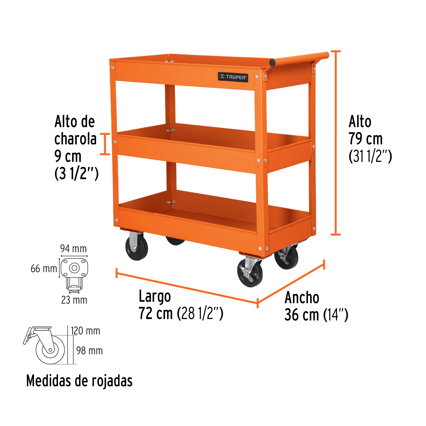 Carro de servicio, 3 charolas