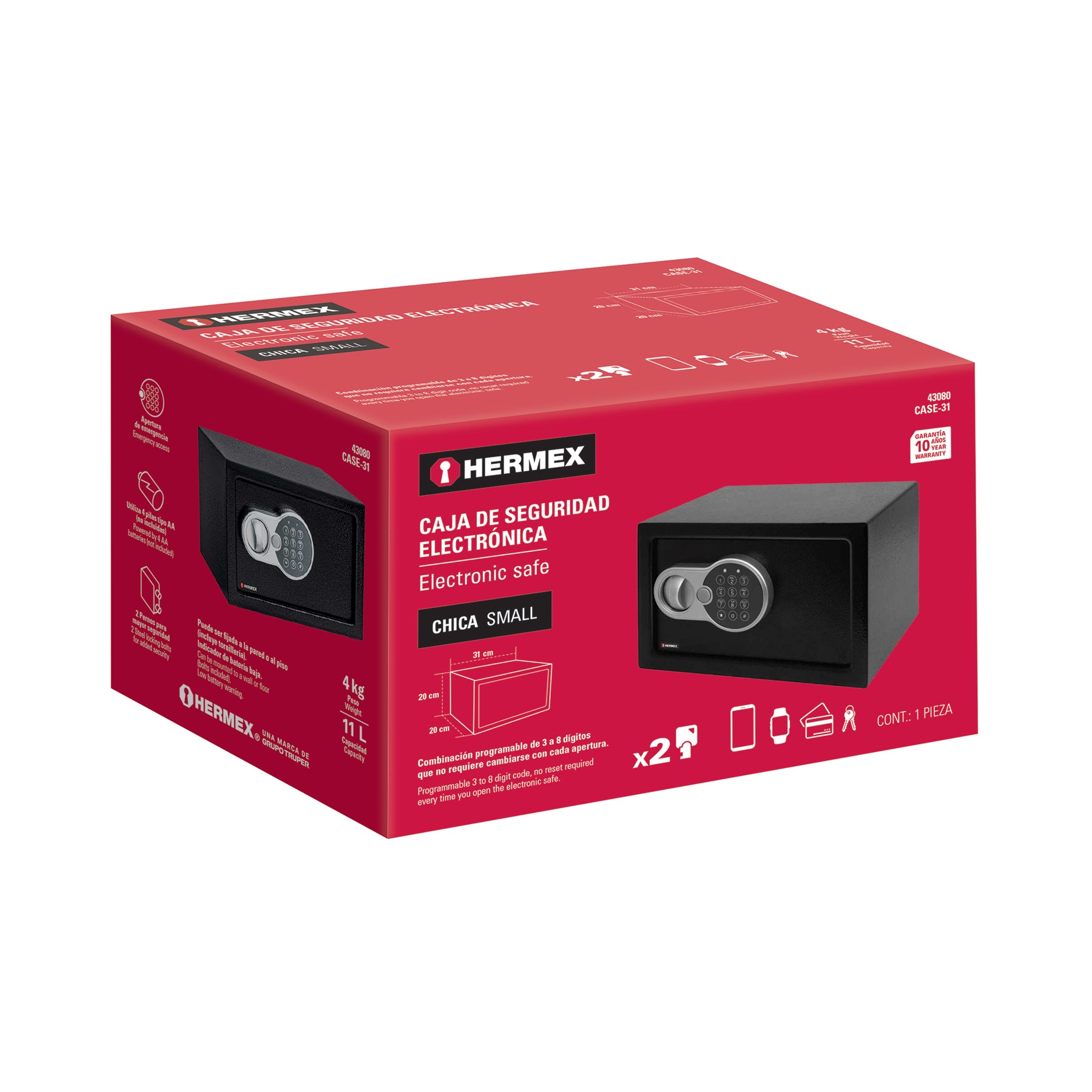 Caja de seguridad electrónica, 31 cm, 12 litros