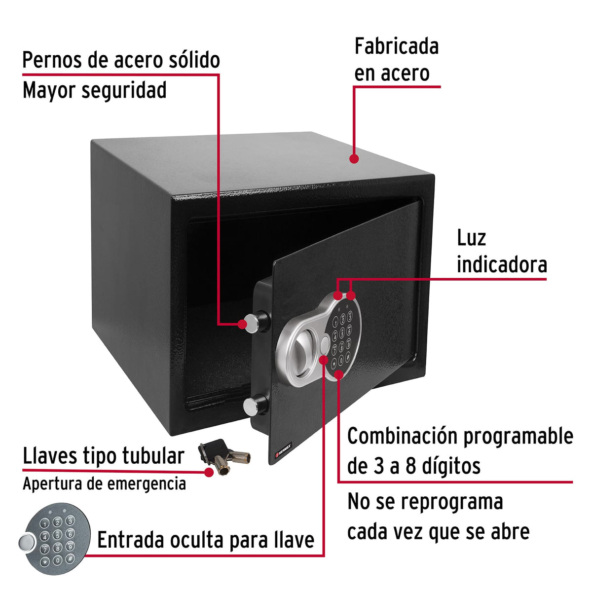 Caja de seguridad electrónica, 35 cm, 21 litros