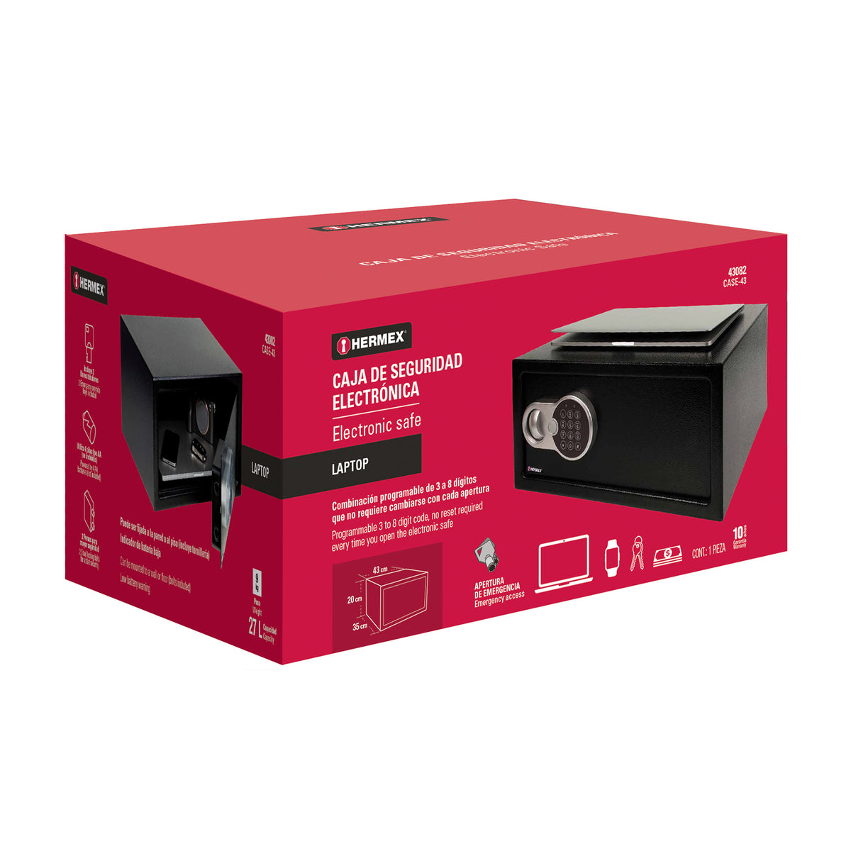 Caja de seguridad electrónica, 43 cm, 30 litros