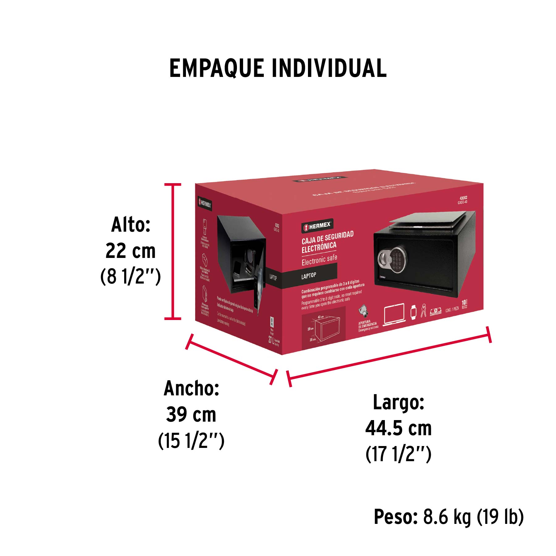Caja de seguridad electrónica, 43 cm, 30 litros