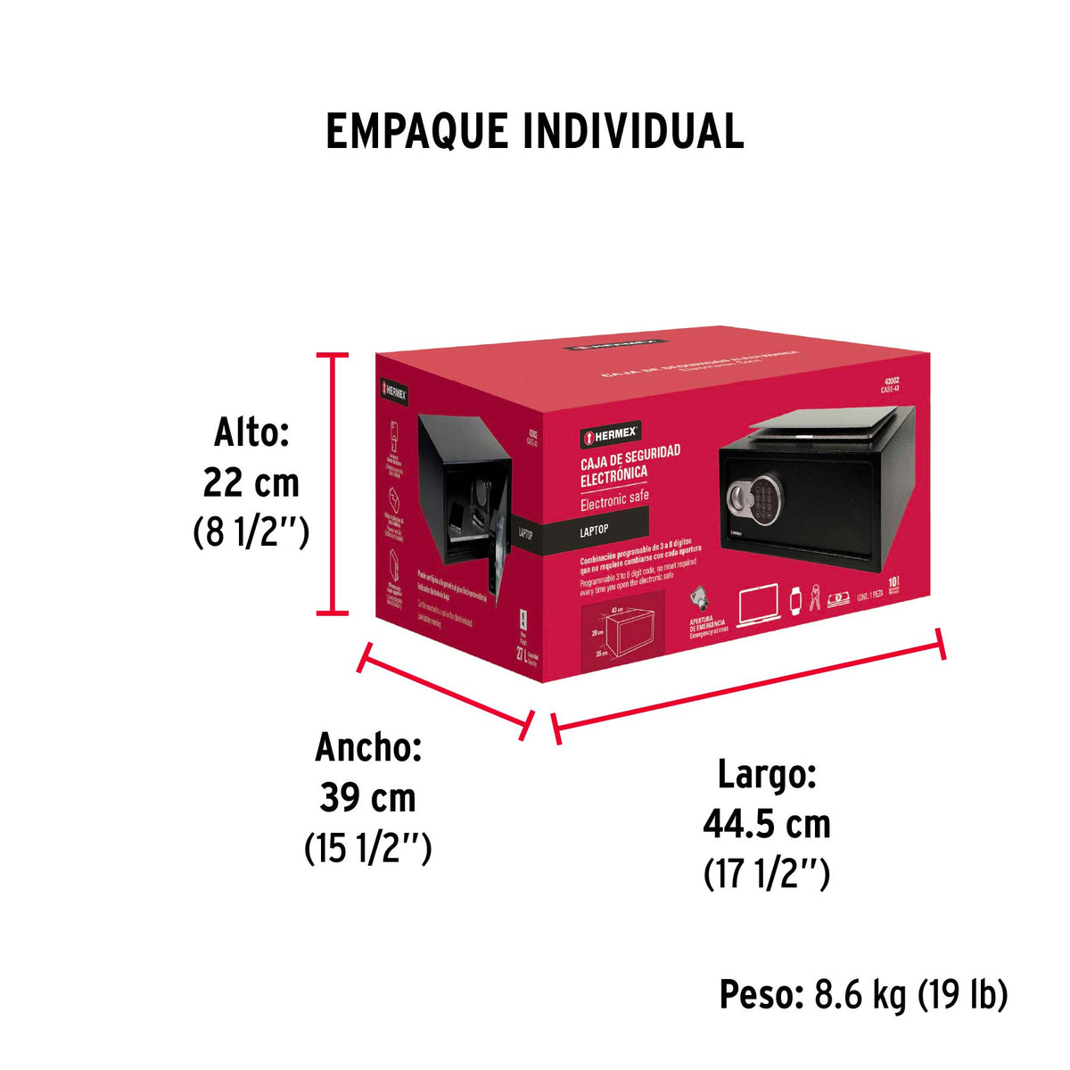 Caja de seguridad electrónica, 43 cm, 30 litros