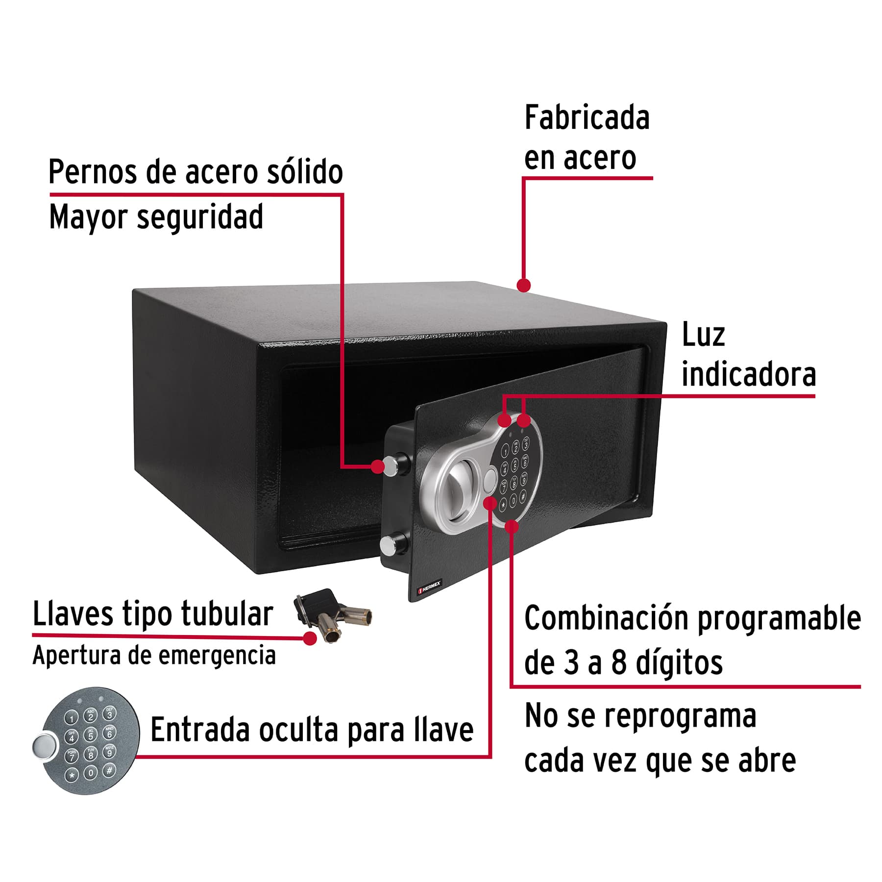 Caja de seguridad electrónica, 43 cm, 30 litros