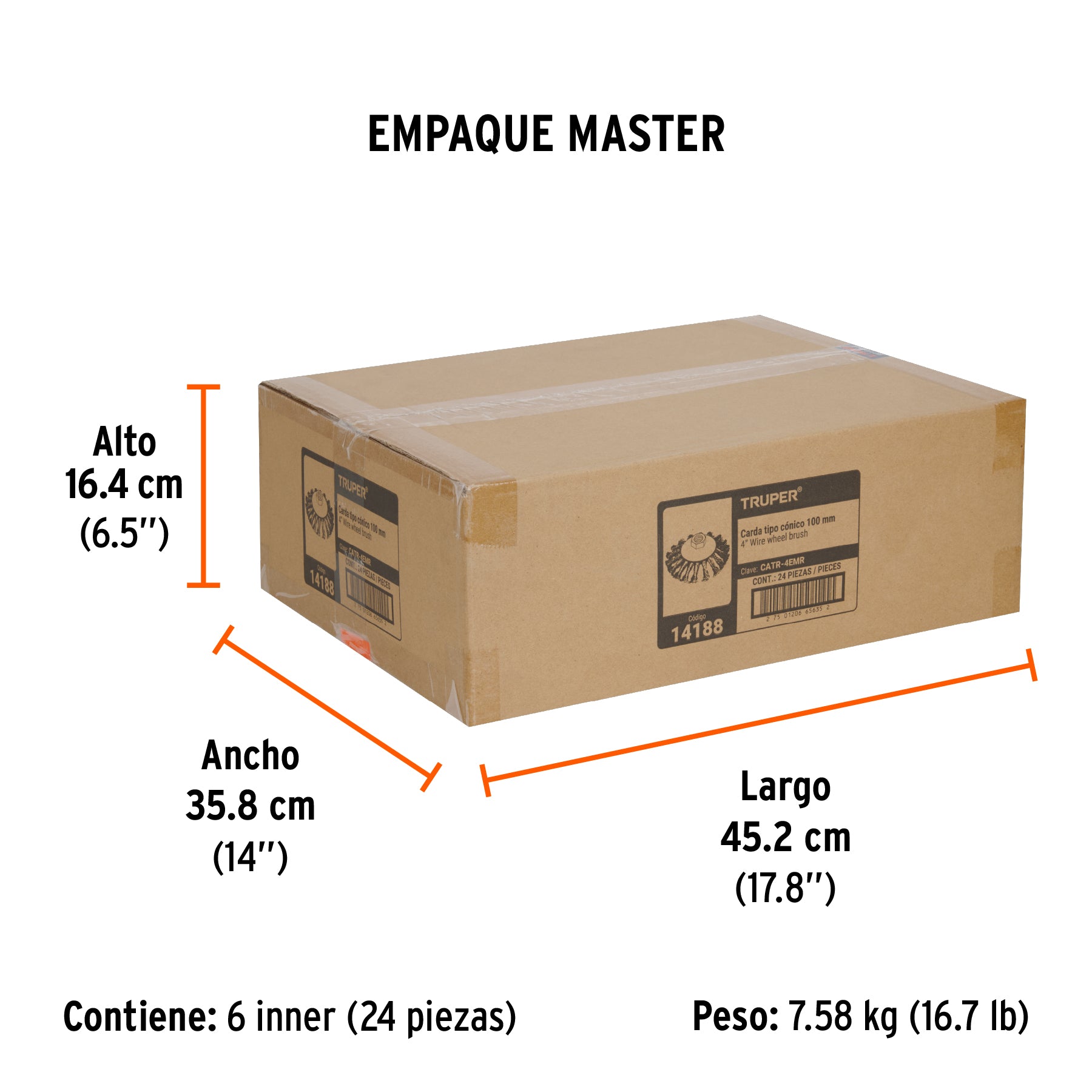 Carda trenzada tipo cónico 4" para esmeriladora, milimétrica