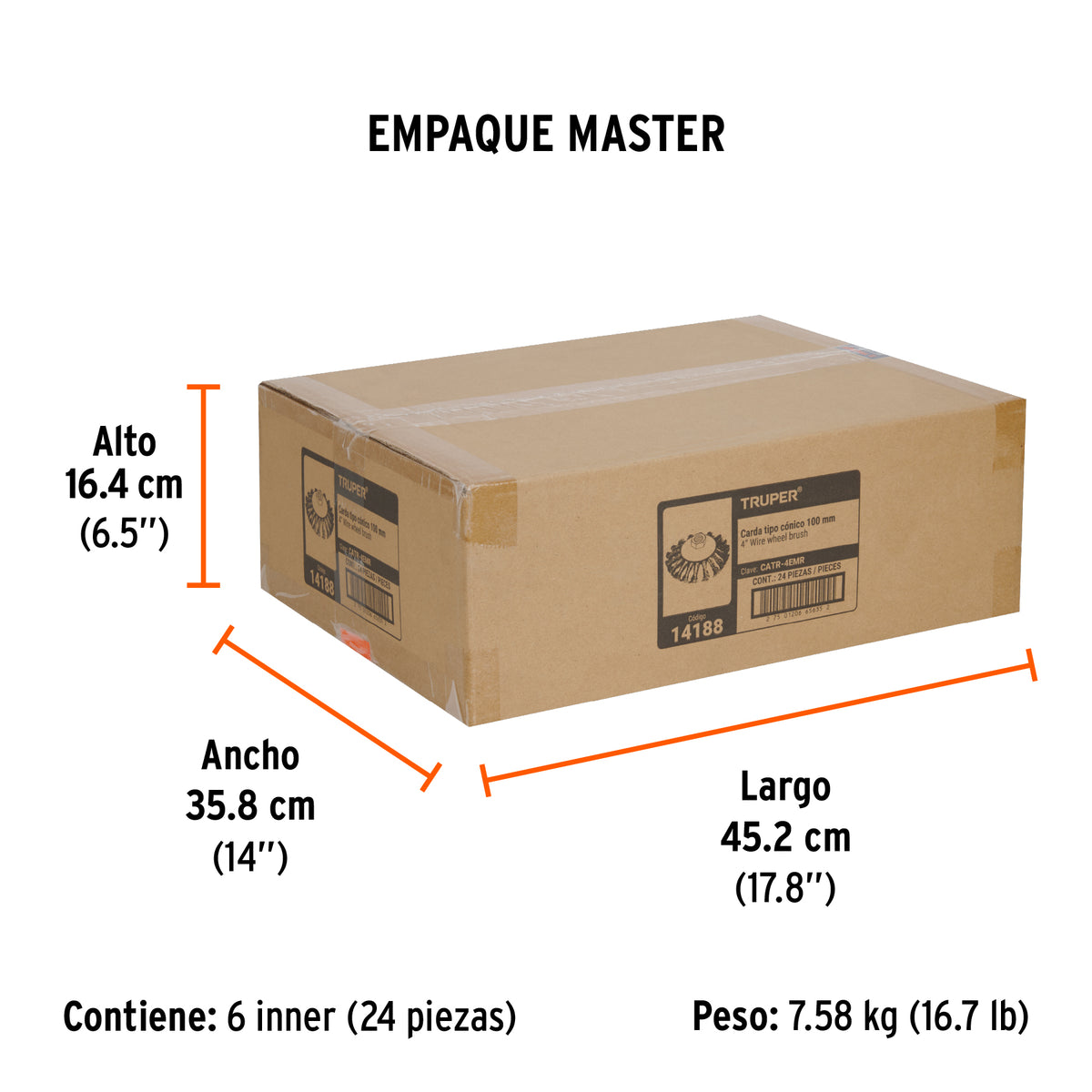 Carda trenzada tipo cónico 4" para esmeriladora, milimétrica