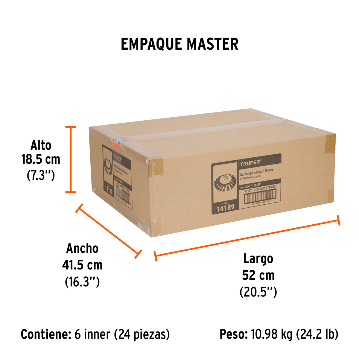 Carda trenzada tipo cónico 5" para esmeriladora, milimétrica