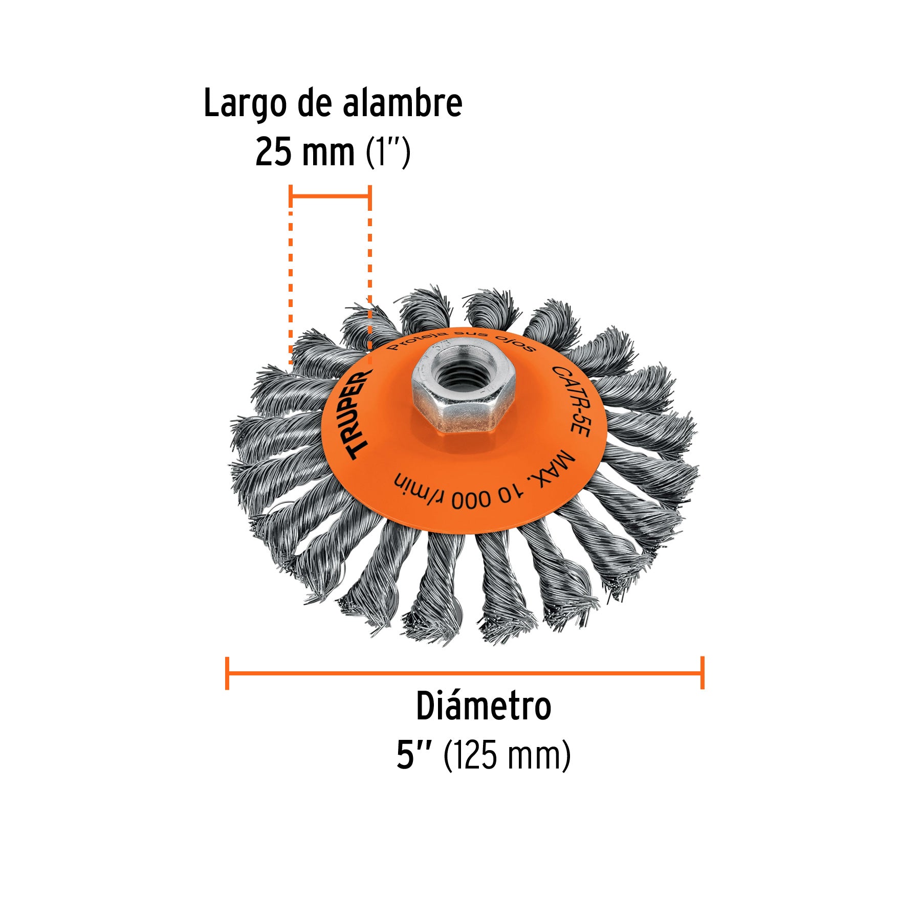 Carda trenzada tipo cónico 5" para esmeriladora