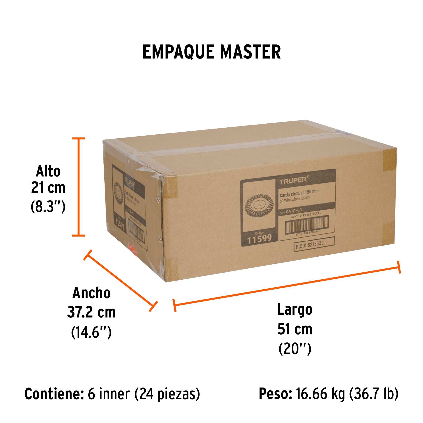 Carda trenzado grueso, 6 X 5/8" para esmeril