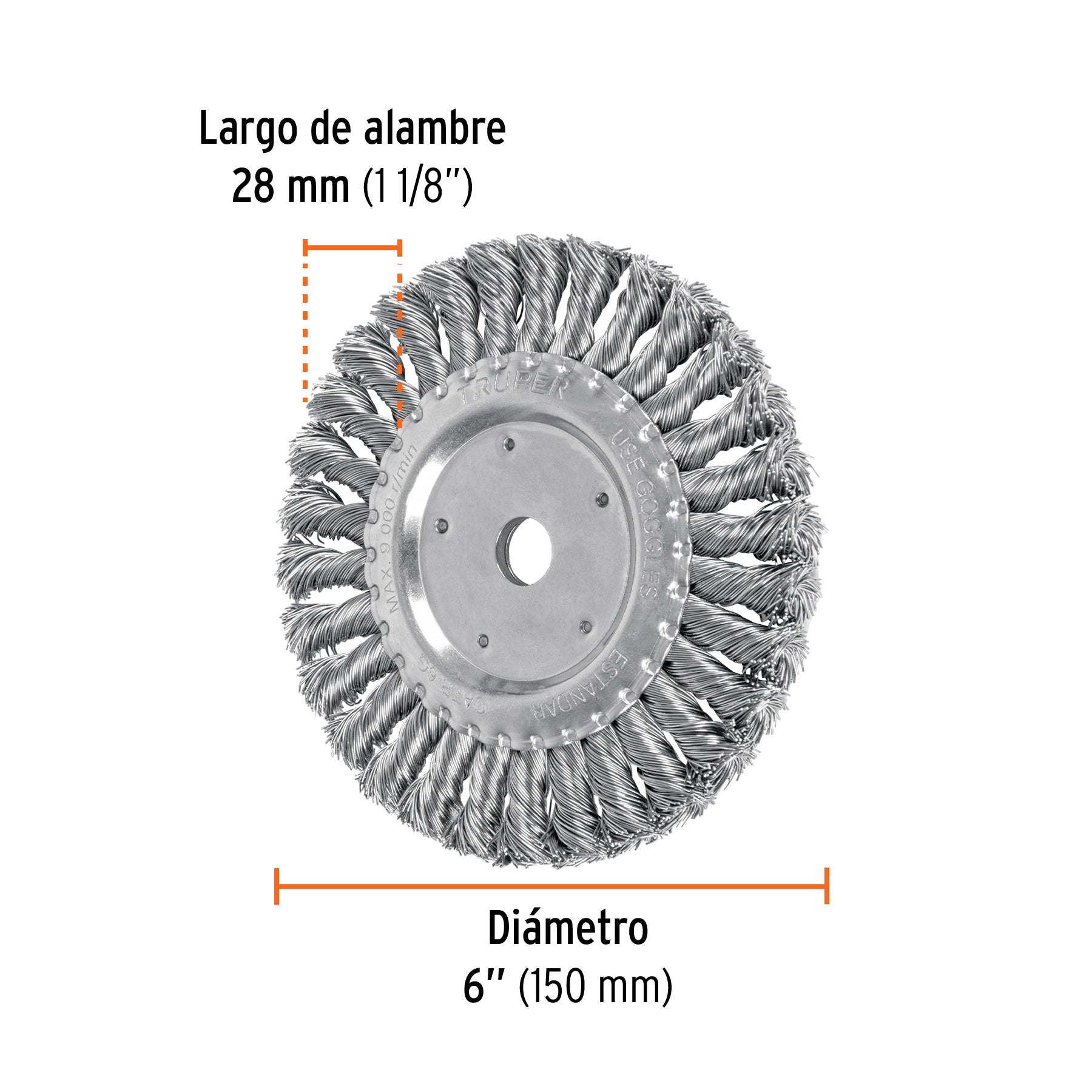 Carda trenzado grueso, 6 X 5/8" para esmeril